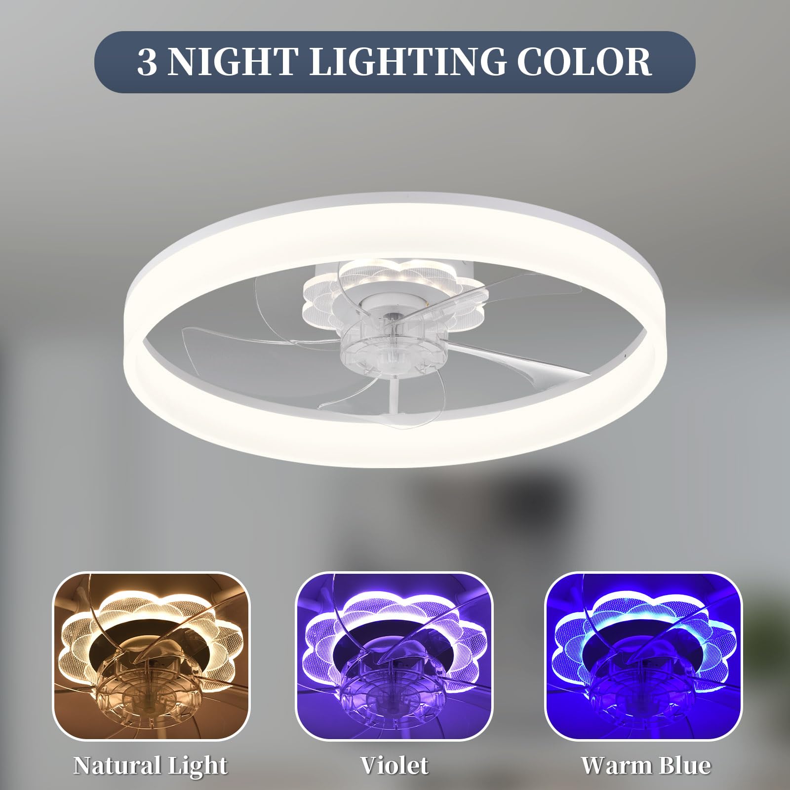 **20'' Low Profile Ceiling Fan with Light - 2024 Upgraded Flush Mount, 6-Speed Quiet DC Motor, Dimmable LED, App & Remote Control - Perfect for Bedroom, Living Room, Kitchen, Office (F116 White)**
