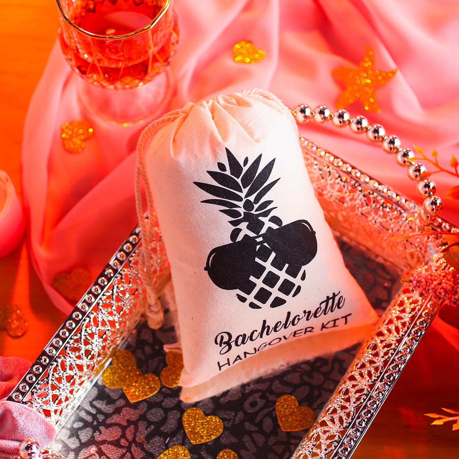 SHERWAY Pineapple Bachelorette Party Favor Bags - Wedding Survival Kit & Hangover Recovery Drawstring Pouches (Beige, 5x7 Inches, 10 Pack) - Perfect for Bridal Showers, Bachelor Parties & Wedding Guest Gifts