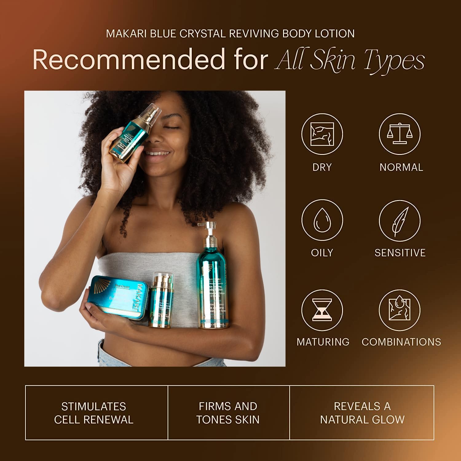 Makari Ultimate Intense Blue Crystal Skin Reviving Body Lotion 16.8 oz - Glutathione & Collagen Moisturizing Cream with Vitamin C - Brightening & Hydrating Body Care for Women & Men - Perfect for Daily Use, Dry Skin Relief & Evening Skincare Routine