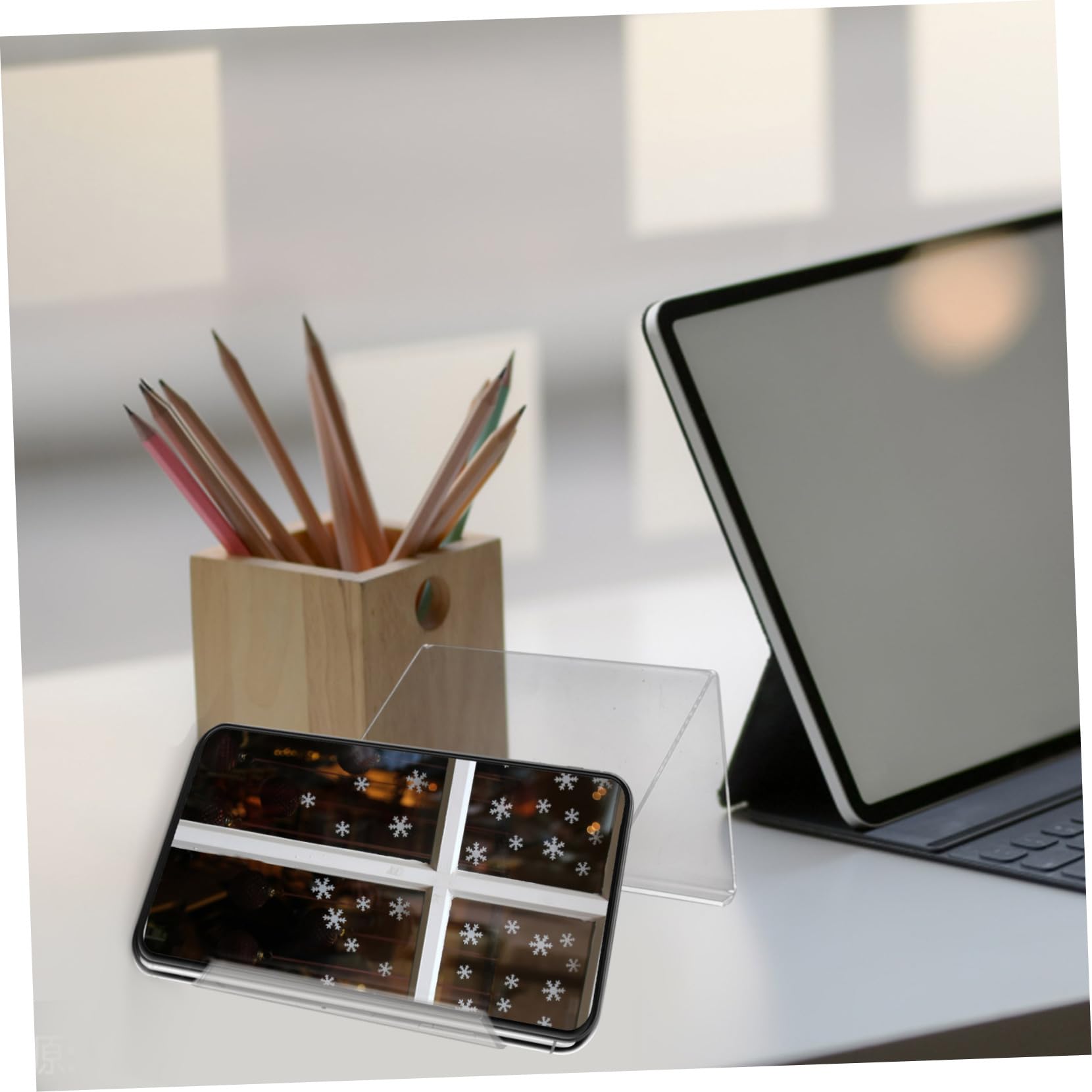 Clear Acrylic Phone Stand for Desk - Universal Cell Phone Holder for iPhone, Samsung & More - Stylish Office Desk Accessory for Women & Men - Perfect for Work, Home & Video Calls