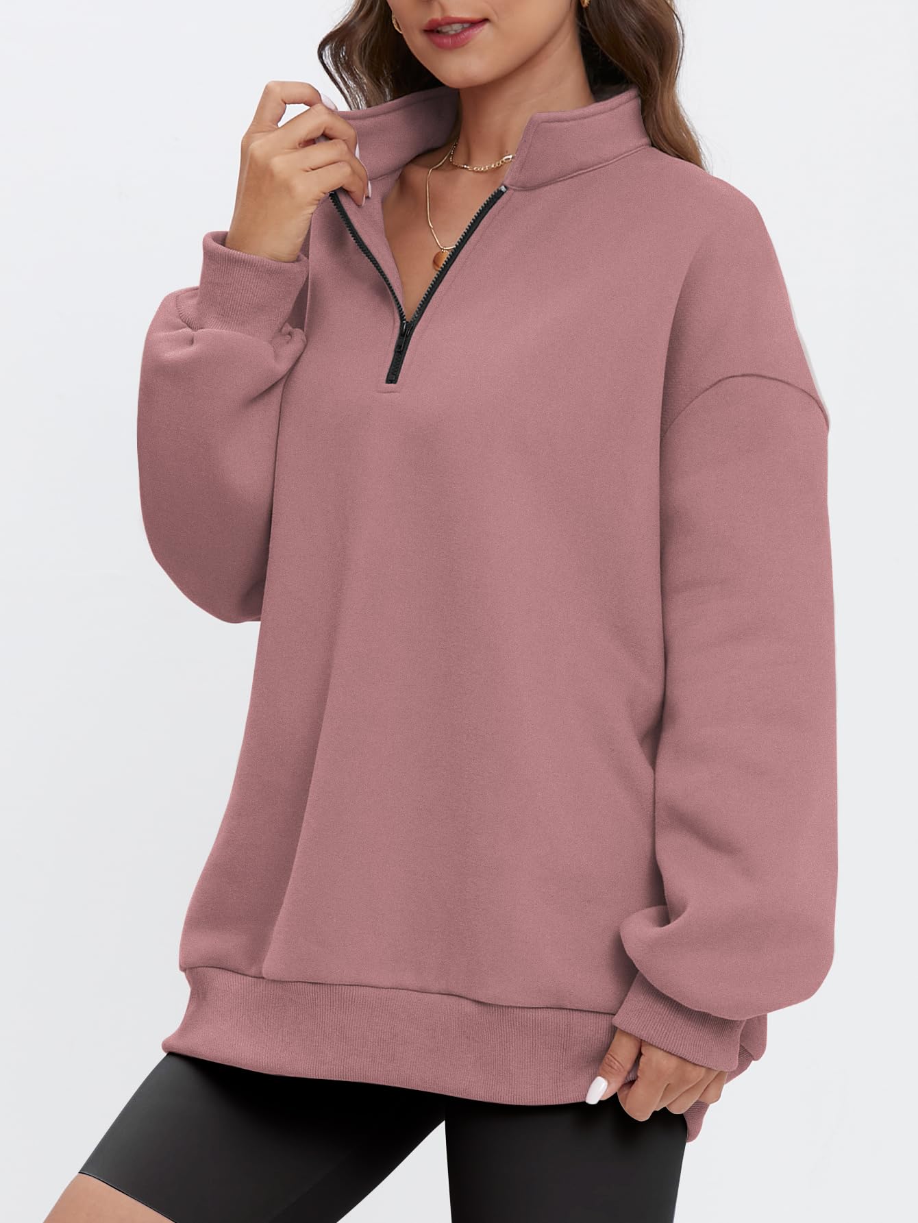 ATHMILE Women's Oversized Half Zip Pullover - Long Sleeve Quarter Zip Hoodie Sweater | Y2K Fall Fashion for Teen Girls | Perfect for Casual Wear, School, and Outdoor Activities