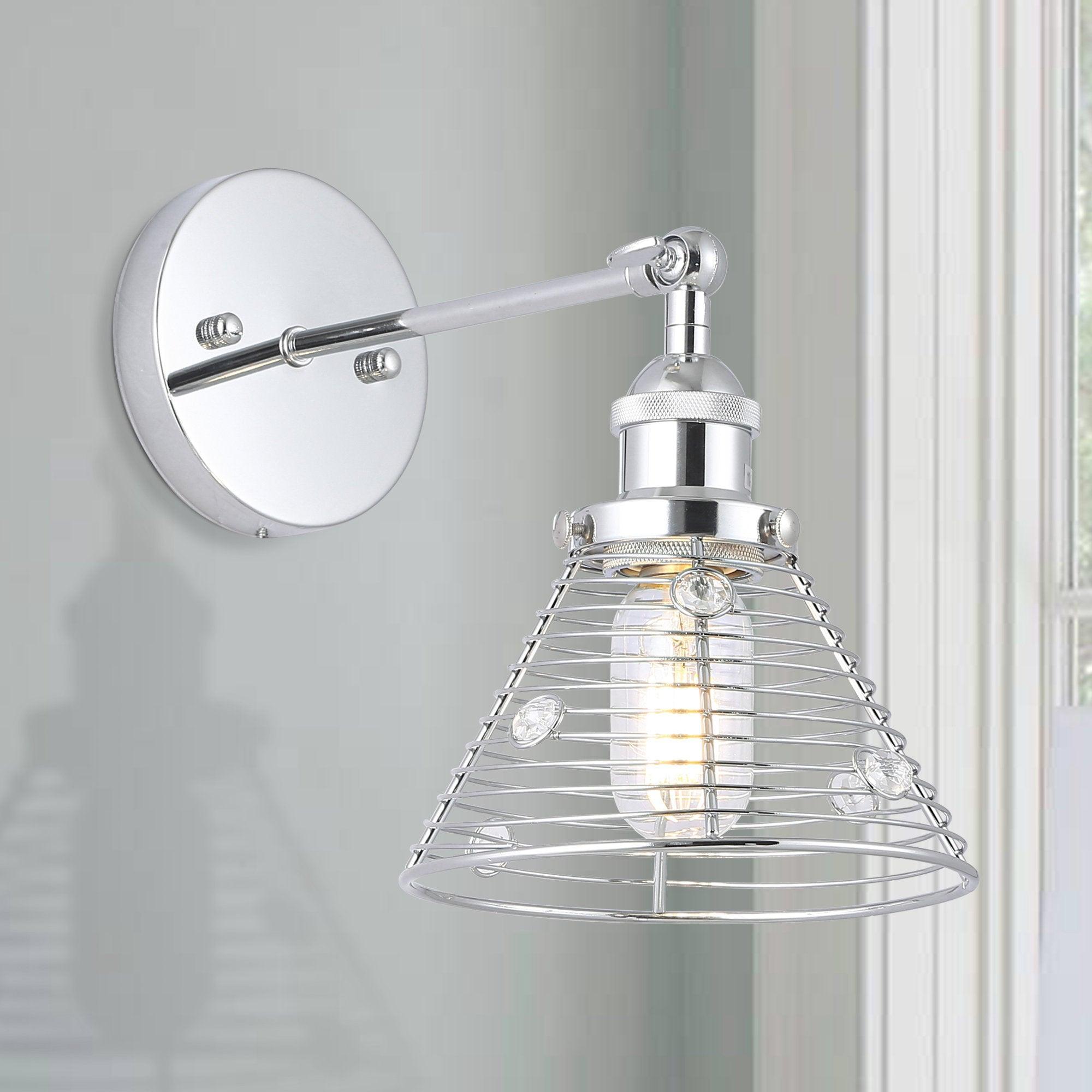 Modern Silver Wall Sconce Light - Single Bulb Fixture for Bedroom, Living Room, or Hallway Lighting