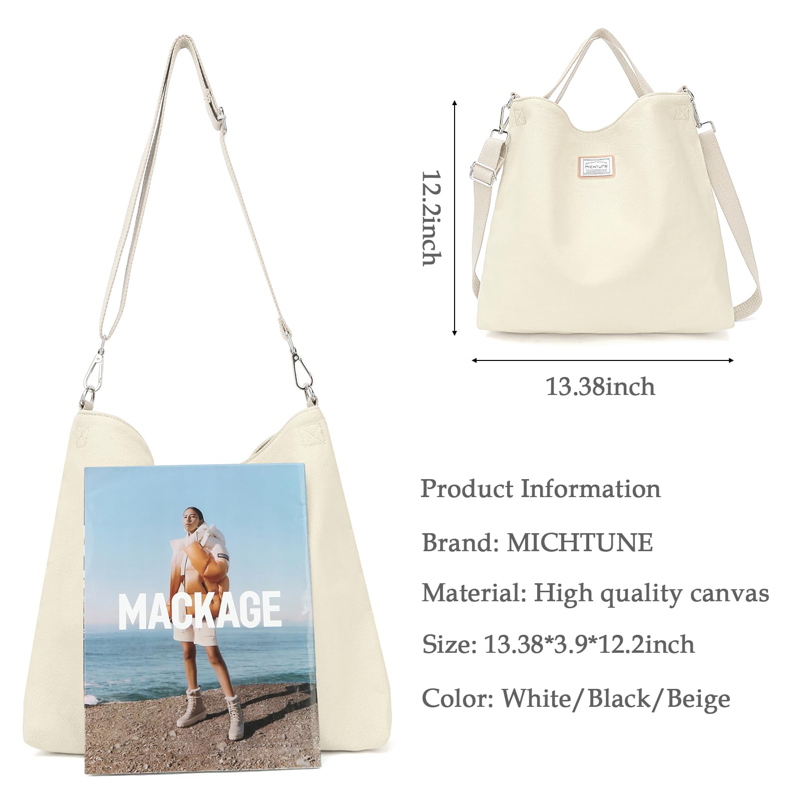 Stylish Canvas Tote Bag for Women - Durable Shoulder & Crossbody Bag with Zipper - Perfect for Casual Outings, Travel & Shopping