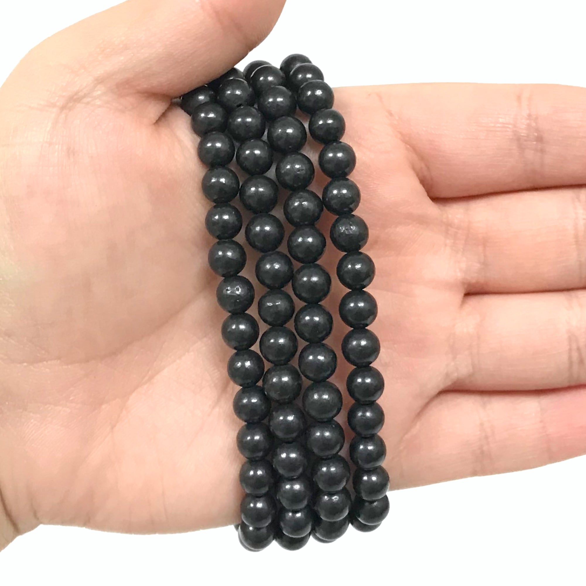 6mm Shungite Gemstone Round Bead Stretch Bracelet for Men & Women - Natural Healing Stone Jewelry for Stress Relief & EMF Protection