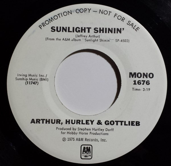 Arthur Hurley & Gottlieb - Sunlight Shinin' Vinyl Record 7