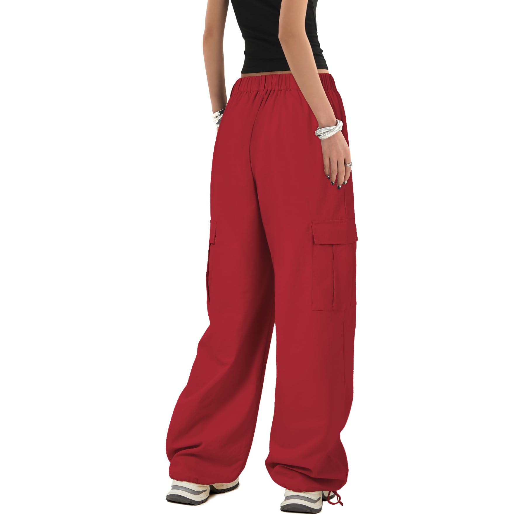 Zando Women's Y2K Baggy Cargo Pants - Stretchy High Waist Parachute Pants with Pockets | Trendy Wide Leg Trousers for Casual Wear, Street Style & Outdoor Activities