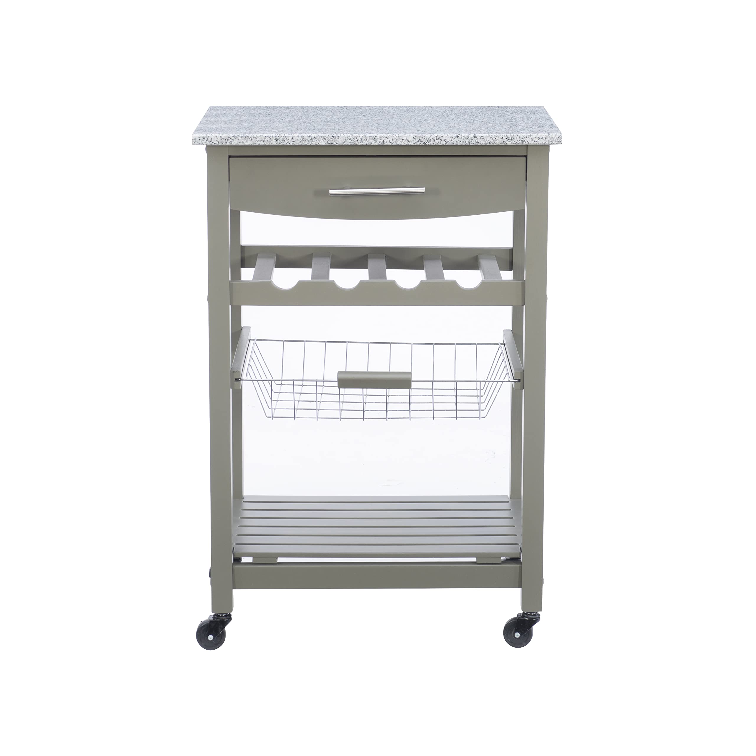 Linon Kitchen Island Cart with Storage, Gray - Rolling Kitchen Island for Small Spaces, Extra Countertop & Cabinet Space for Cooking, Baking & Meal Prep
