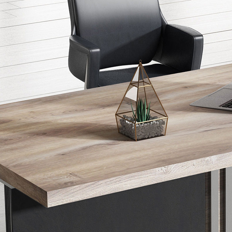 AFTAN 180cm Executive Desk with Pedestal & Right Mobile Return - Warm Oak & Black Finish - Modern Home Office Furniture for Professionals & Remote Work