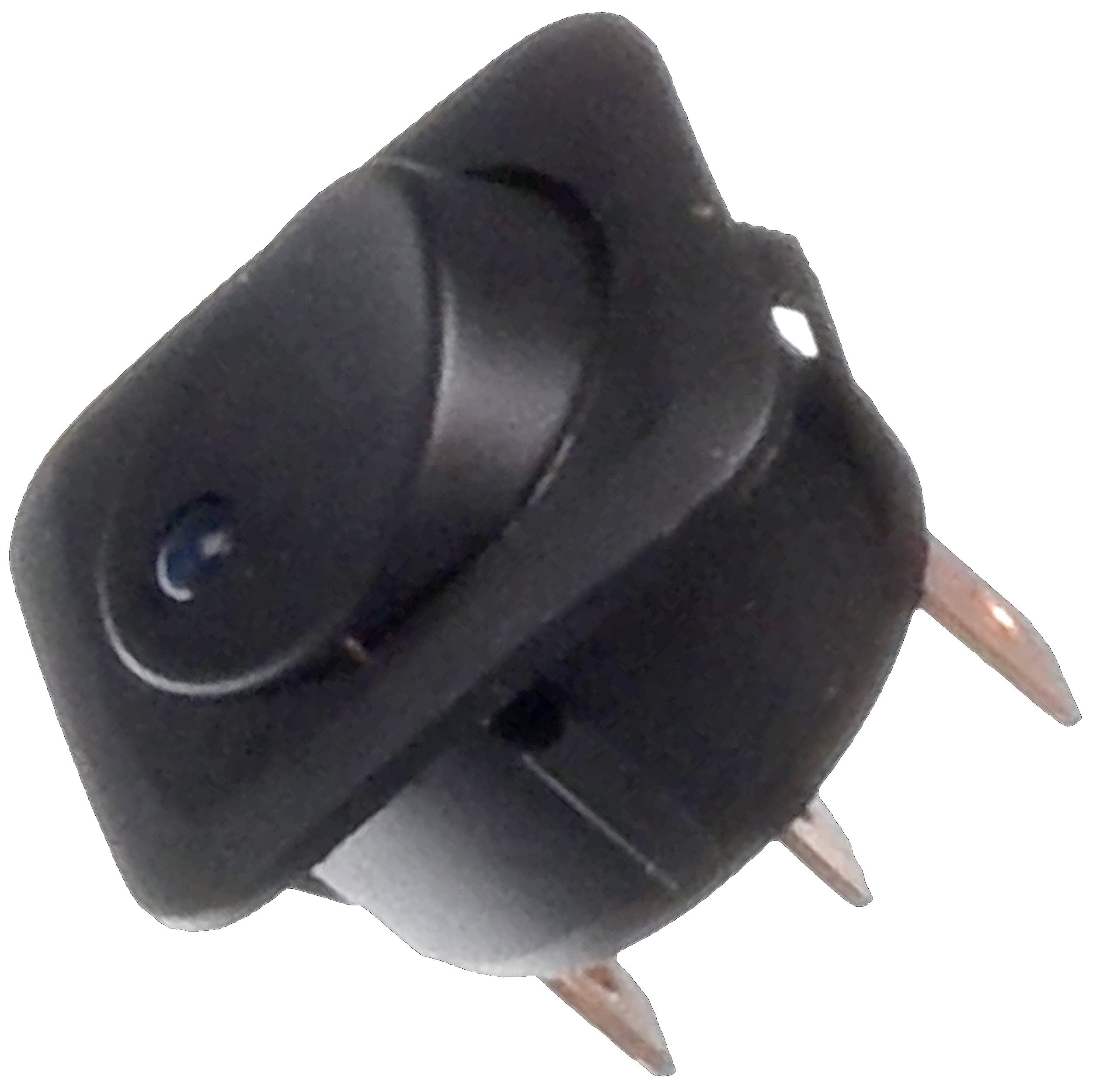 APDTY 95992 Rocker Switch with Blue LED Glow - Round Style Black Electrical Switch for Automotive, Marine & Industrial Applications