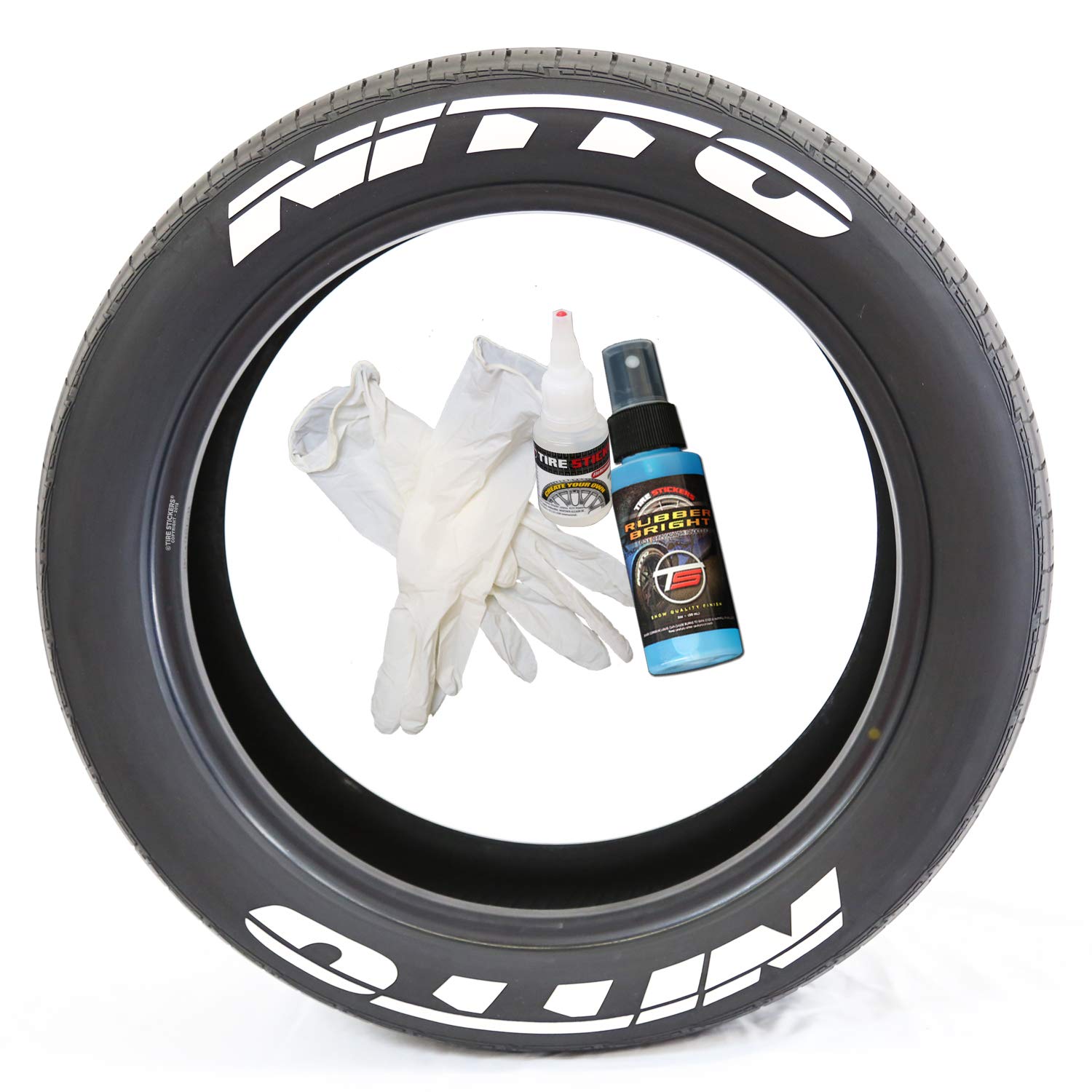 Nitto Tire Lettering Stickers - DIY Permanent Glue-On Rubber Decals for Tires (Includes Glue & 2oz Touch-Up Cleaner) - Fits 17-18 Inch Wheels, 1.5 Inch White Letters - 8 Pack - Perfect for Car Enthusiasts & Custom Vehicle Styling
