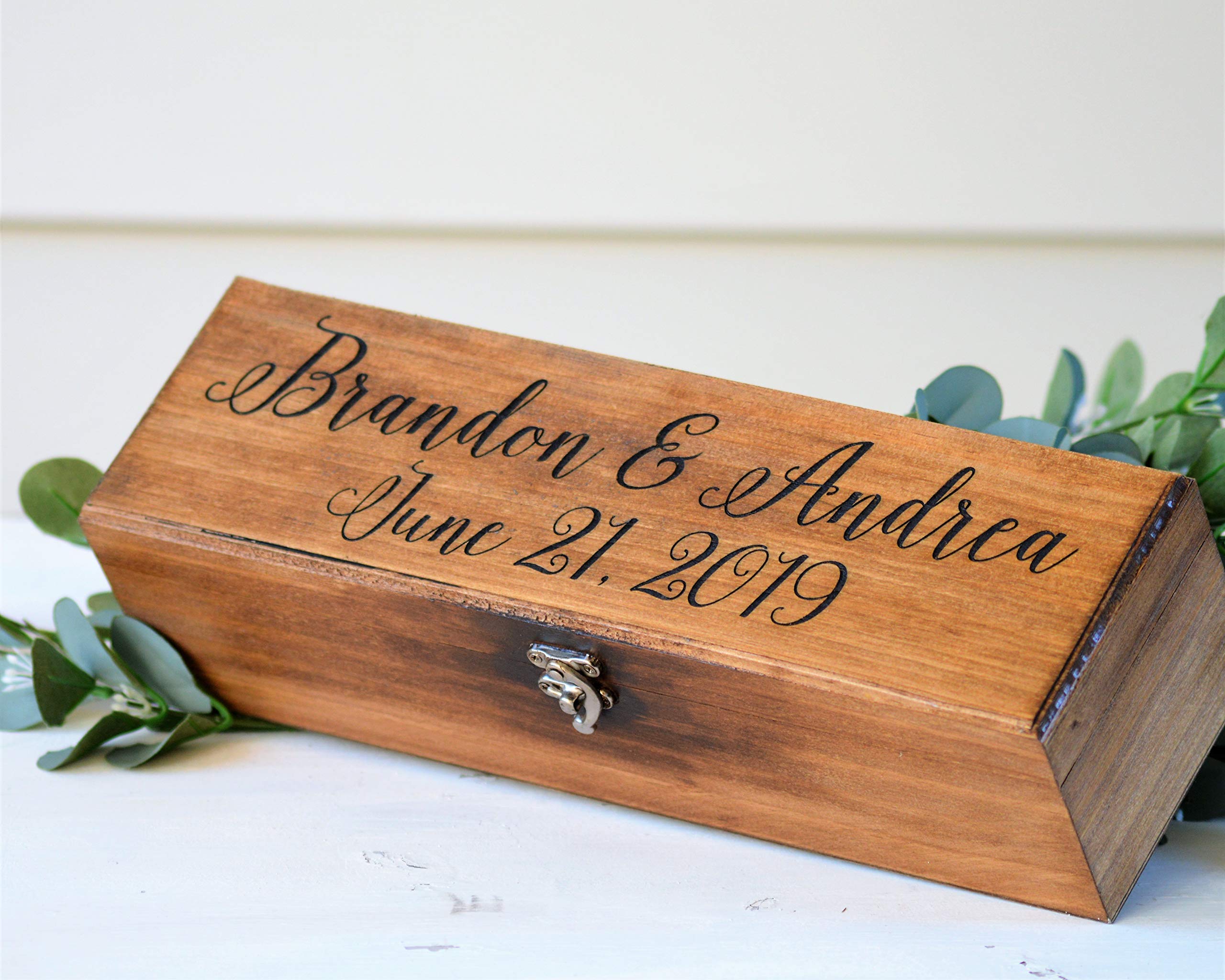 Personalized Engraved Wooden Wine Box - Wedding Ceremony Keepsake, Laser Cut Wine Bottle Holder - Unique Gift for Wine Lovers (Perfect for Anniversaries, Bridal Showers & Romantic Celebrations)