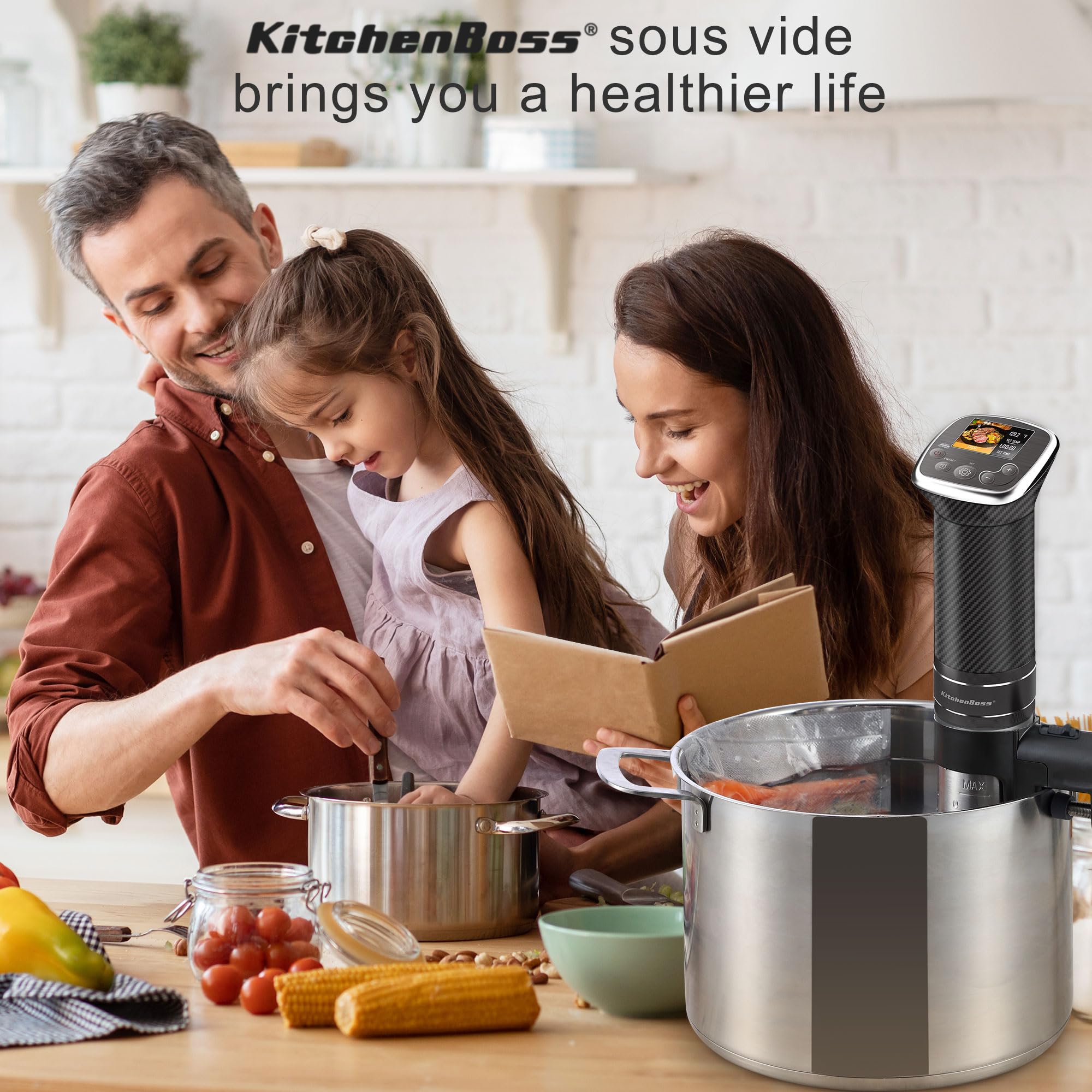 KitchenBoss Sous Vide Machine 1100W - Precision Immersion Circulator for Home & Professional Cooking, IPX7 Waterproof Stainless Steel Sous-vide Cooker (G322T-US) - Perfect for Steak, Chicken, Fish & Meal Prep