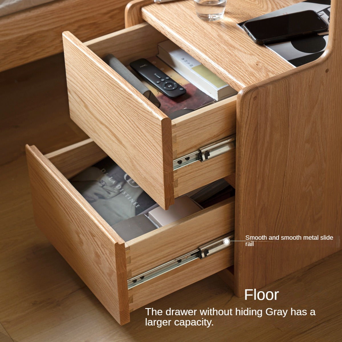 Solid Oak Wood Nightstand - Sturdy & Elegant Bedside Table for Bedroom, Living Room, or Office - Perfect for Storage & Décor