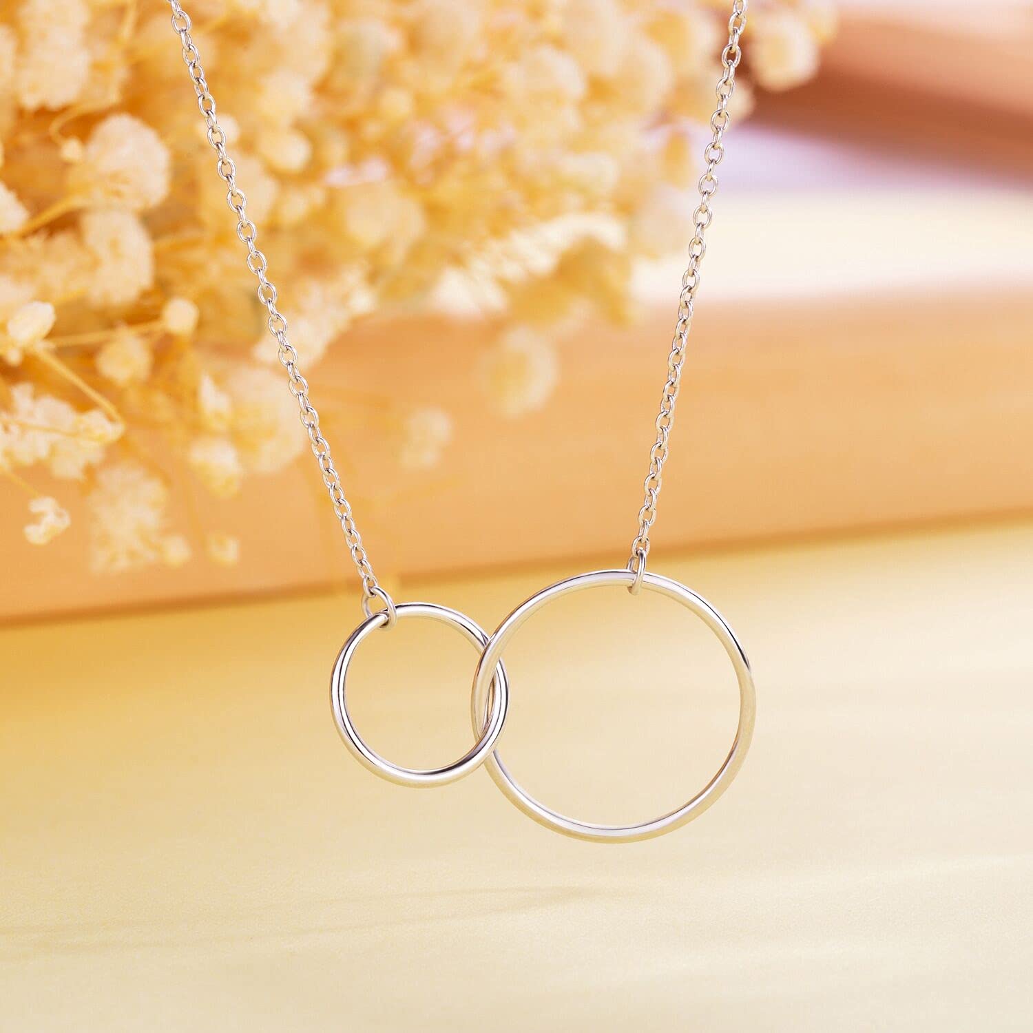 925 Sterling Silver Two Circle Necklace for Mom - Mother Daughter Matching Jewelry Set, Birthday Gift for Mother in Law, Grandma & Women | Perfect for Mother's Day, Anniversary & Special Occasions