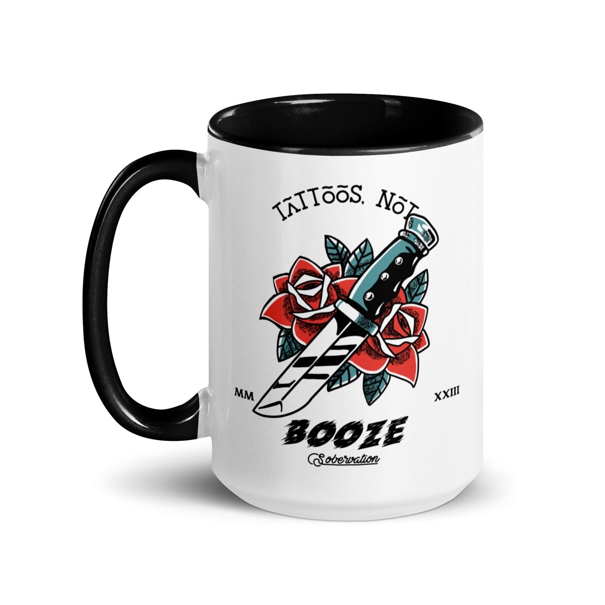 Rose Dagger Tattoo Mug - Stylish Sober Strength Coffee Cup for Recovery, AA Meetings & Sober Living - Perfect Gift for Alcohol-Free Lifestyle