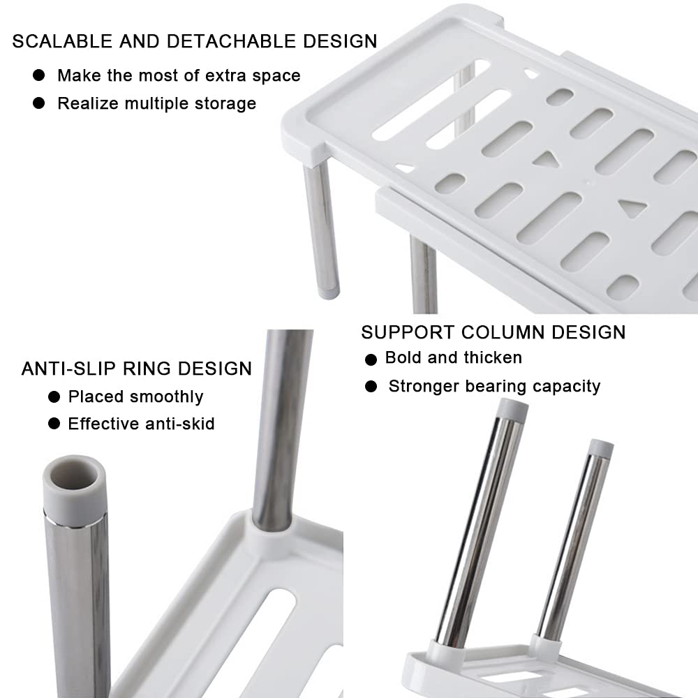 1 Pack Expandable Cabinet Organizer Shelf - 13.8 x 6.9 x 5.9 Inches Kitchen Cupboard Organizer, Free Standing Spice Rack, Retractable Storage Shelf for Bathroom, Countertop, Pantry (White) - Perfect for Small Space Organization in Kitchen, Bathroom & Closet