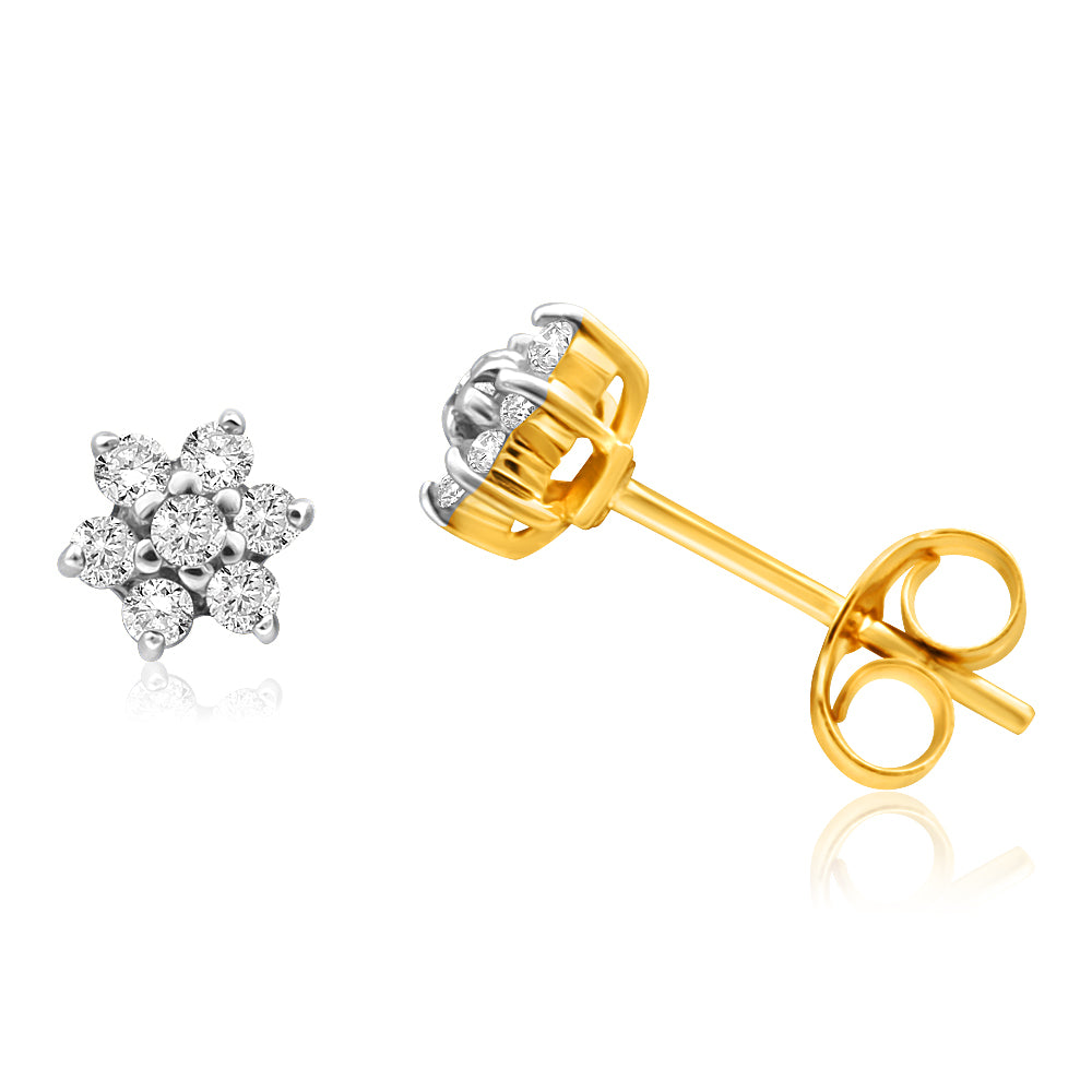 9ct Yellow Gold 1/5 Carat Dazzling Diamond Stud Earrings for Women - Perfect for Weddings, Anniversaries & Special Occasions