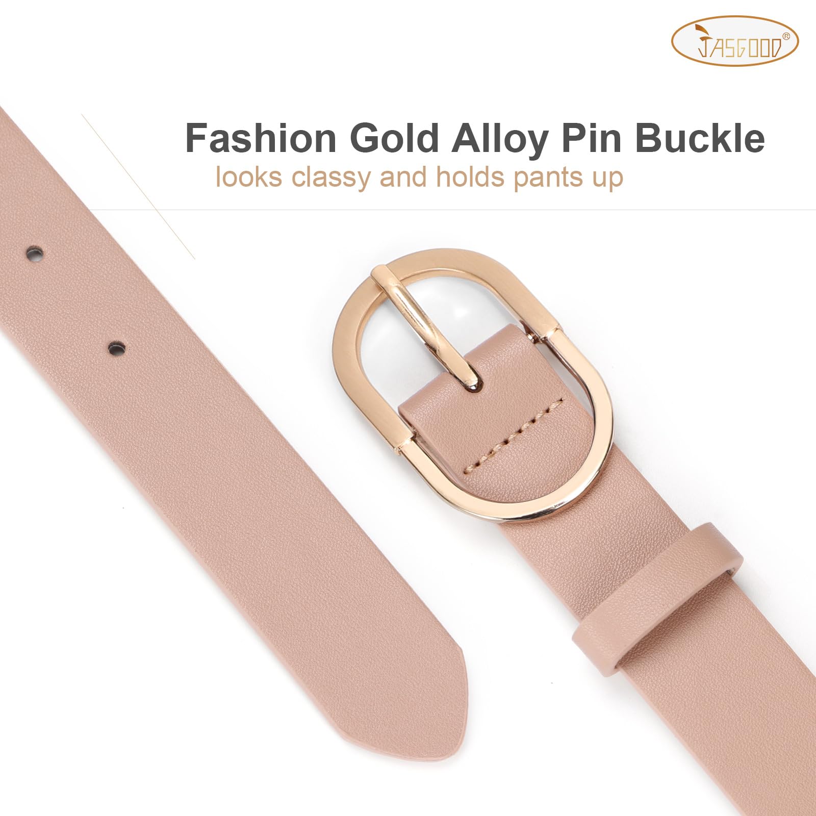 JASGOOL Women's Genuine Leather Belts for Jeans & Pants - Stylish Gold Buckle Fashion Belt for Ladies | Perfect for Casual Outfits, Office Wear & Daily Use