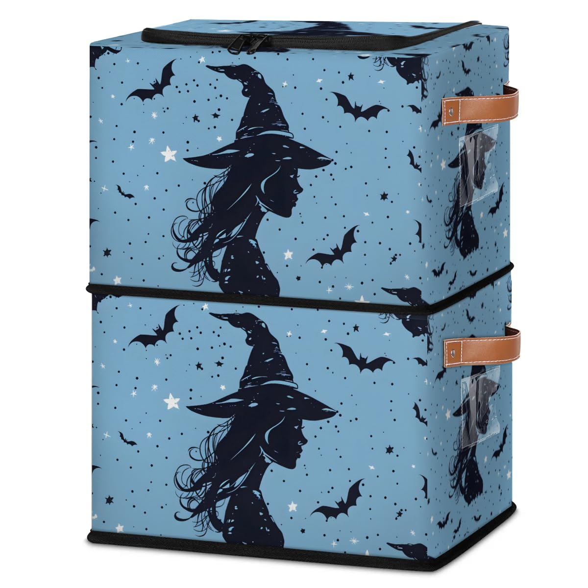 Halloween Witch Storage Boxes with Sturdy Handles - 2 Pack Zippered Storage Bins for Clothes, Toys & Home Organization - Perfect for Halloween Decor, Kids' Room & Seasonal Storage