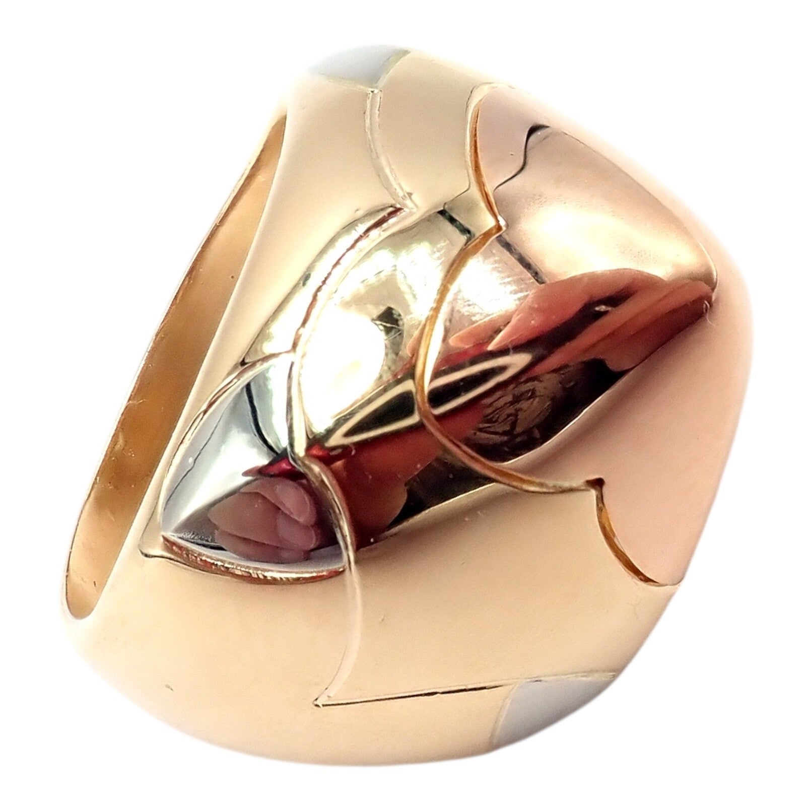 Authentic Bvlgari 18k Yellow White Rose Gold Tricolor Pyramid Ring - Size 6 | Luxury Statement Jewelry for Weddings, Parties & Special Occasions