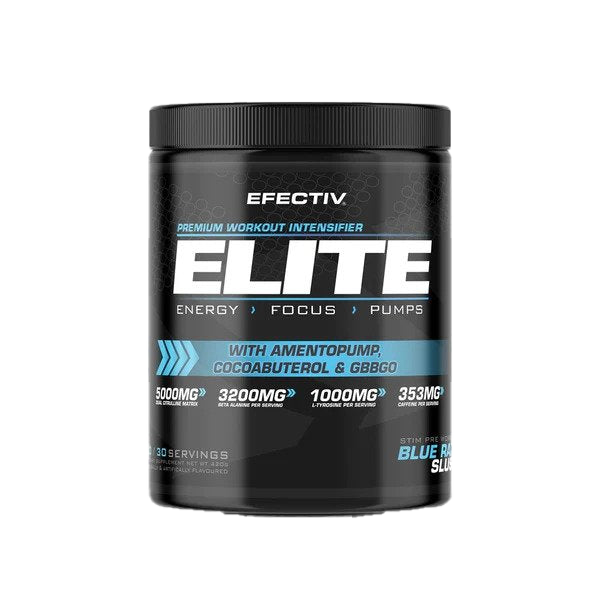 Efectiv Nutrition Elite Pre Workout Powder - Blue Raspberry Flavor 420g | Energy Boost for Gym & Intense Training