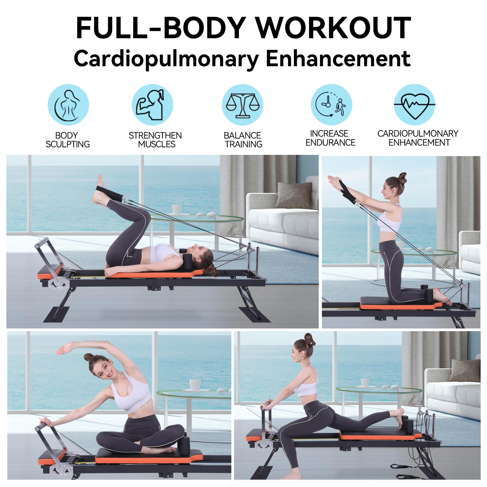 Foldable Pilates Reformer Machine for Home & Gym - Durable Equipment for Beginners & Advanced Users, Supports Up to 250 lbs - Perfect for Full-Body Workouts, Strength Training & Rehabilitation Exercises