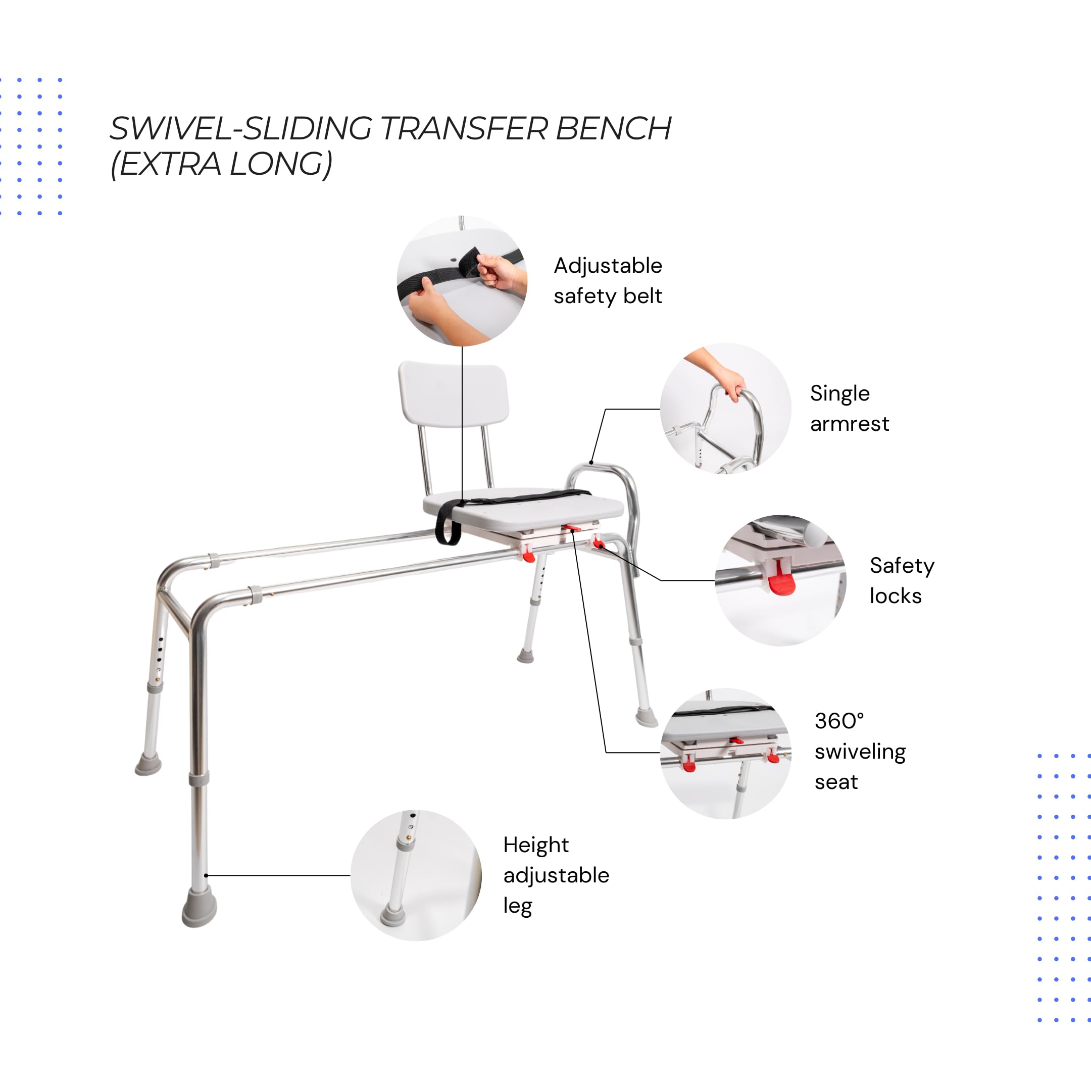 Eagle Health Supplies Heavy-Duty Swivel Sliding Shower Chair & Bathtub Transfer Bench - 350 lb Capacity, Adjustable Height, Non-Slip Feet - Safe Shower Seat for Elderly, Disabled & Handicap - Perfect for Bathroom Safety, Post-Surgery Recovery & Mobility Assistance