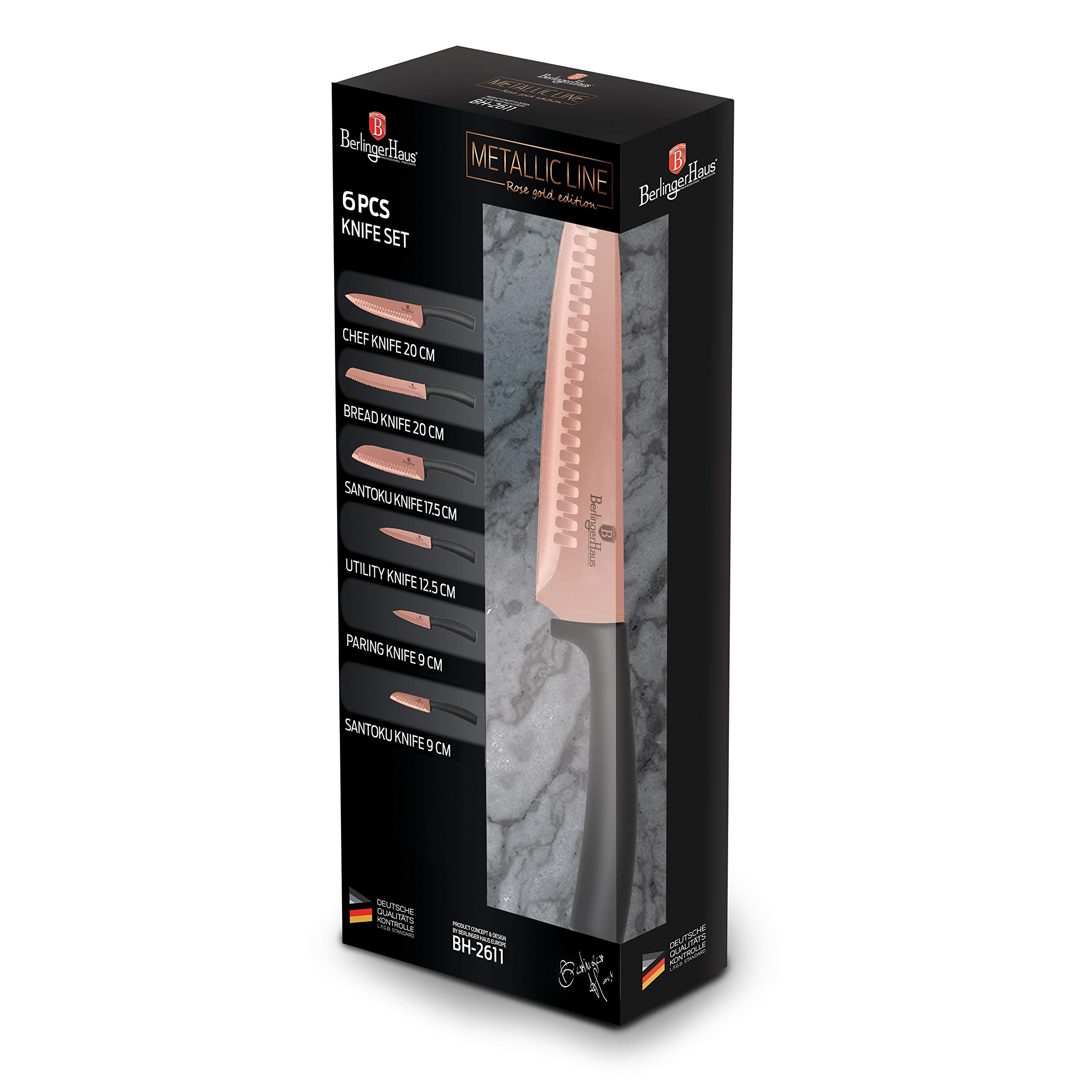 Premium Berlinger Haus 6-Piece Knife Set - Black Rose Gold Stainless Steel Kitchen Knives with Ergonomic Handles | Sharp Chef Knives for Cooking, Slicing & Food Prep | Perfect Gift for Home Chefs & Cooking Enthusiasts