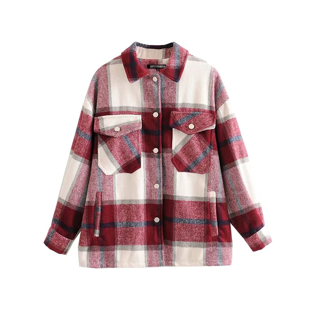 Vintage Plaid Oversized Jacket for Women - Stylish Lapel Collar Long Sleeve Loose Coat, Chic Outerwear Tops (Color 1, Size L) - Perfect for Fall Fashion, Casual Outfits & Streetwear Looks