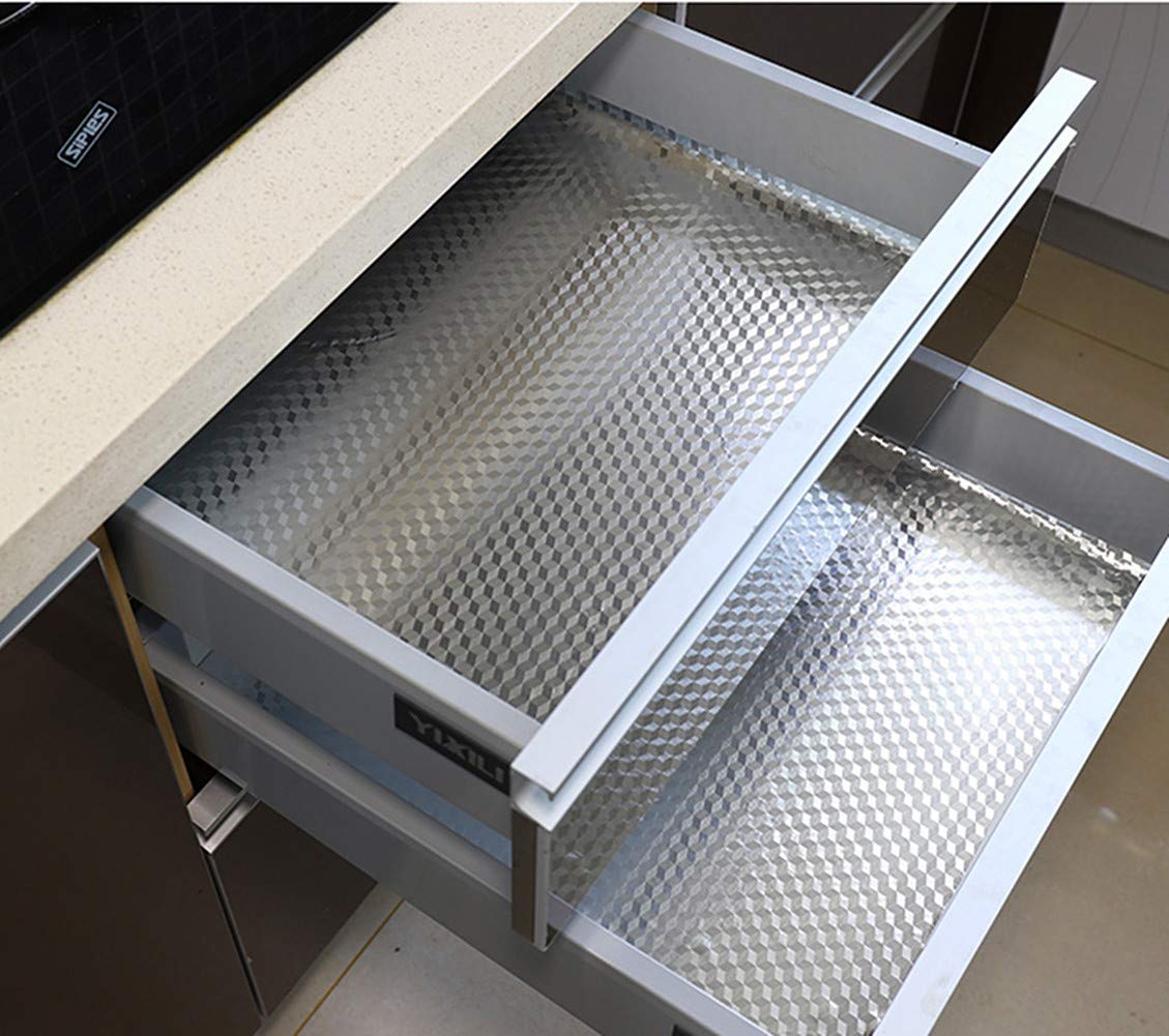 Silver Kitchen Backsplash Sticker - Self-Adhesive Aluminum Foil Peel & Stick Wallpaper - DIY Cabinet, Drawer & Shelf Liner - 15.8 x 100 Inches - Easy to Clean & Waterproof for Countertops, Pantry & Refrigerator Organization