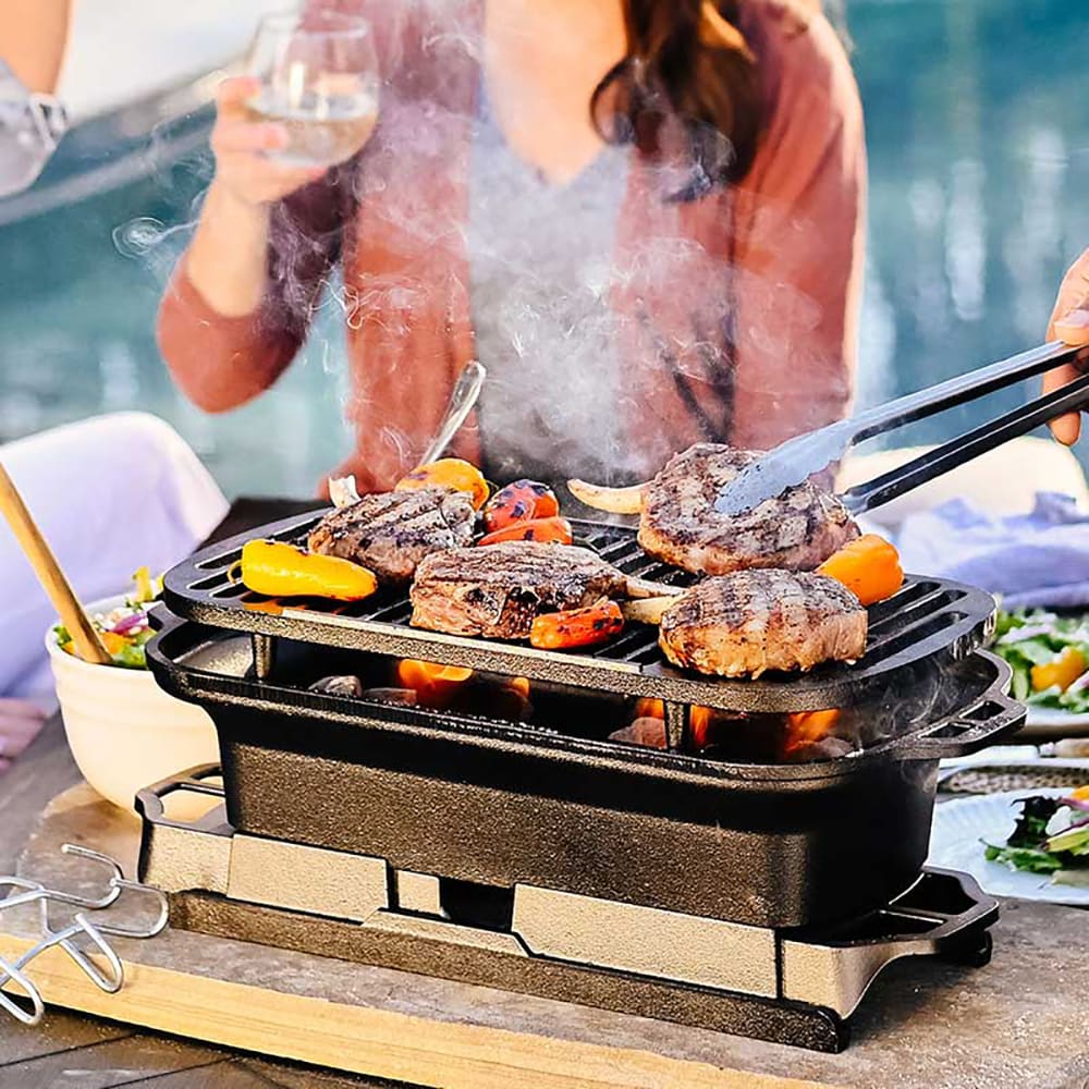 Lodge Sportsman's Grill Cast Iron - Premium Outdoor Camping & BBQ Grill for Backyard, Picnic, Tailgating (Open Box)
