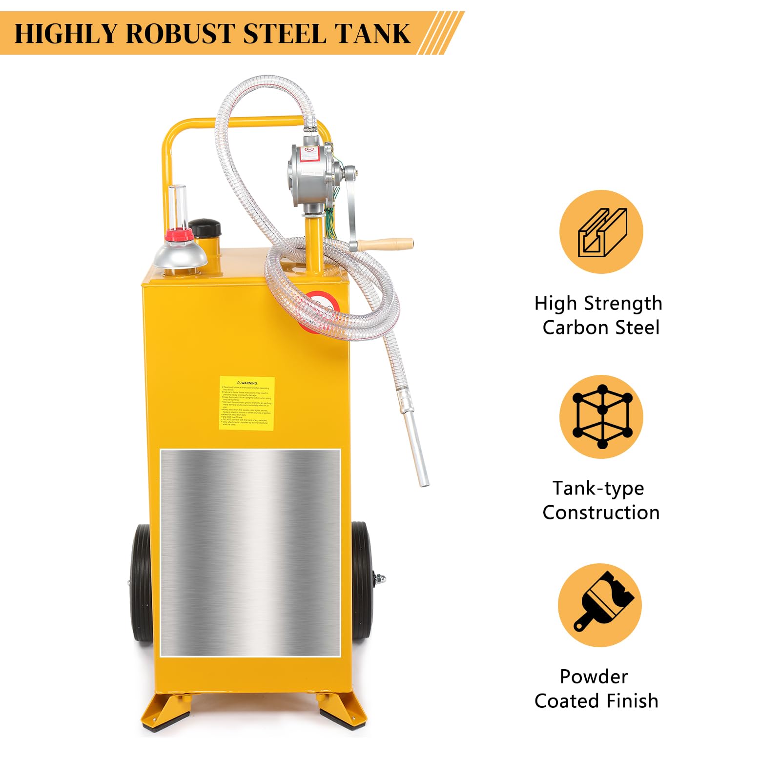 30-Gallon Portable Oil Transfer Tank with Pump & Wheels - Diesel Fuel Storage Container for ATV, Car, Mowers & Tractors - Heavy Duty Gas Caddy for Workshop, Farm & Construction Sites - Yellow