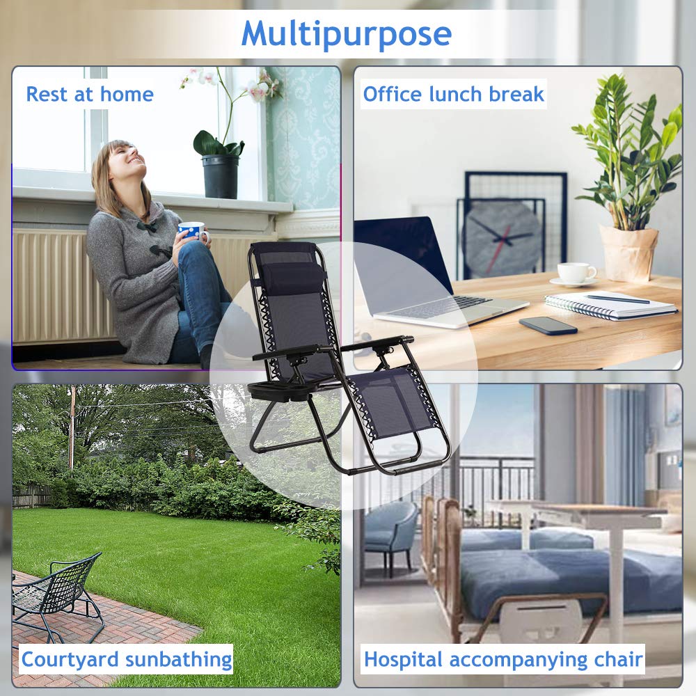 Zero Gravity Lounge Chair - Adjustable Folding Outdoor Recliner with Pillow & Cup Holder - Portable Patio Chair for Backyard, Poolside, Beach, Garden, Lawn, Deck - Perfect for Relaxing, Sunbathing & Outdoor Lounging (Blue)