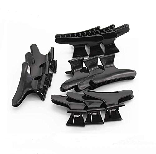 VASANA 12PCS Black Plastic Butterfly Hair Clips - Non-Slip Hair Claws for Professional Salon Styling, Sectioning, Cutting & Coloring - Perfect for Hairdressers, DIY Home Hair Care & Beauty Styling