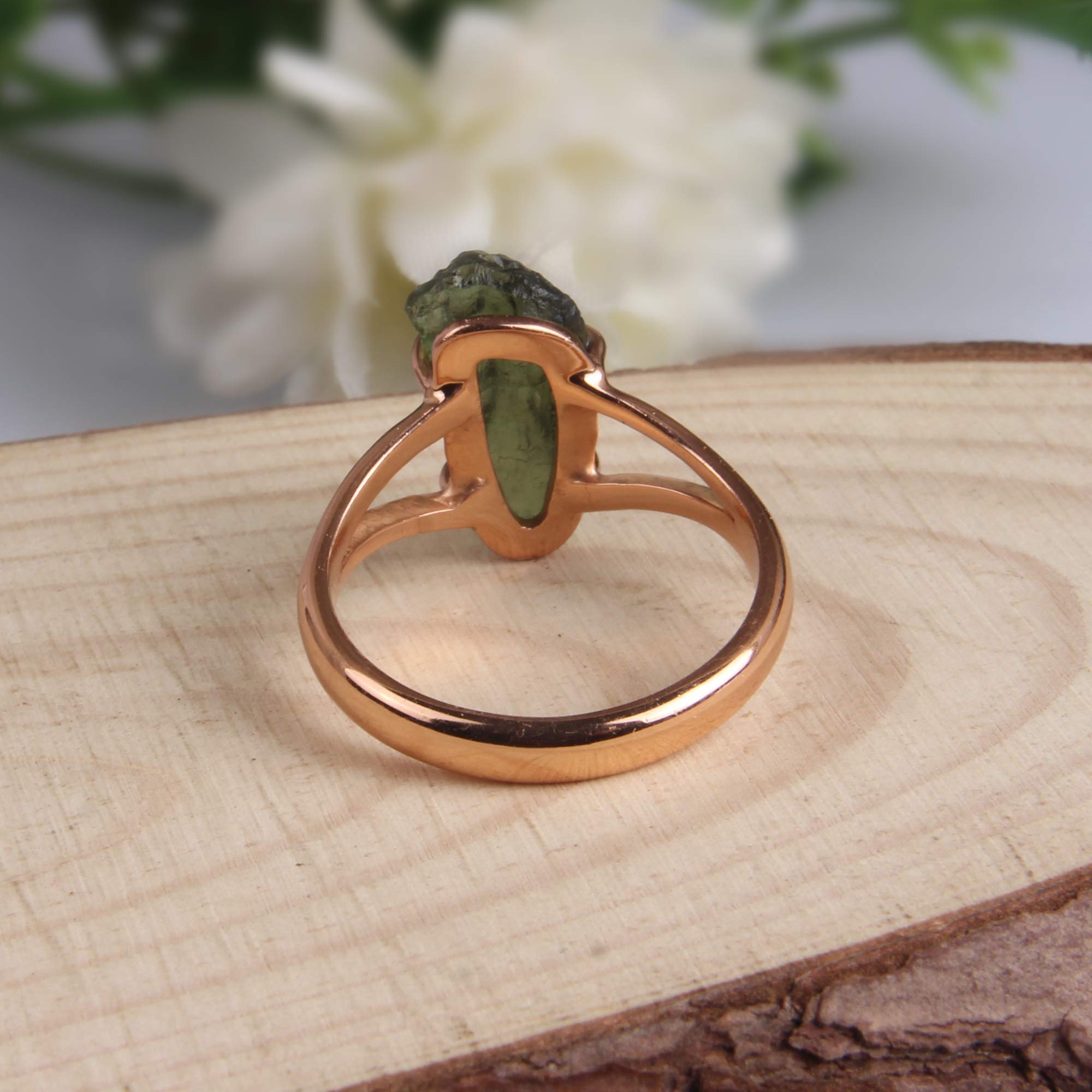 Rose Gold Plated 925 Sterling Silver Moldavite Ring - Genuine Raw Stone Spiritual Jewelry for Stacking, Engagement & Healing | Perfect for Meditation, Energy Work & Special Occasions