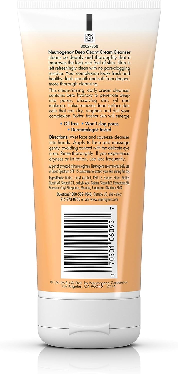 Neutrogena Deep Clean Cream Cleanser 7 oz (Pack of 12) - Oil-Free Facial Cleanser for Acne-Prone Skin | Daily Face Wash for Deep Pore Cleansing & Makeup Removal | Perfect for Travel & Gym Use