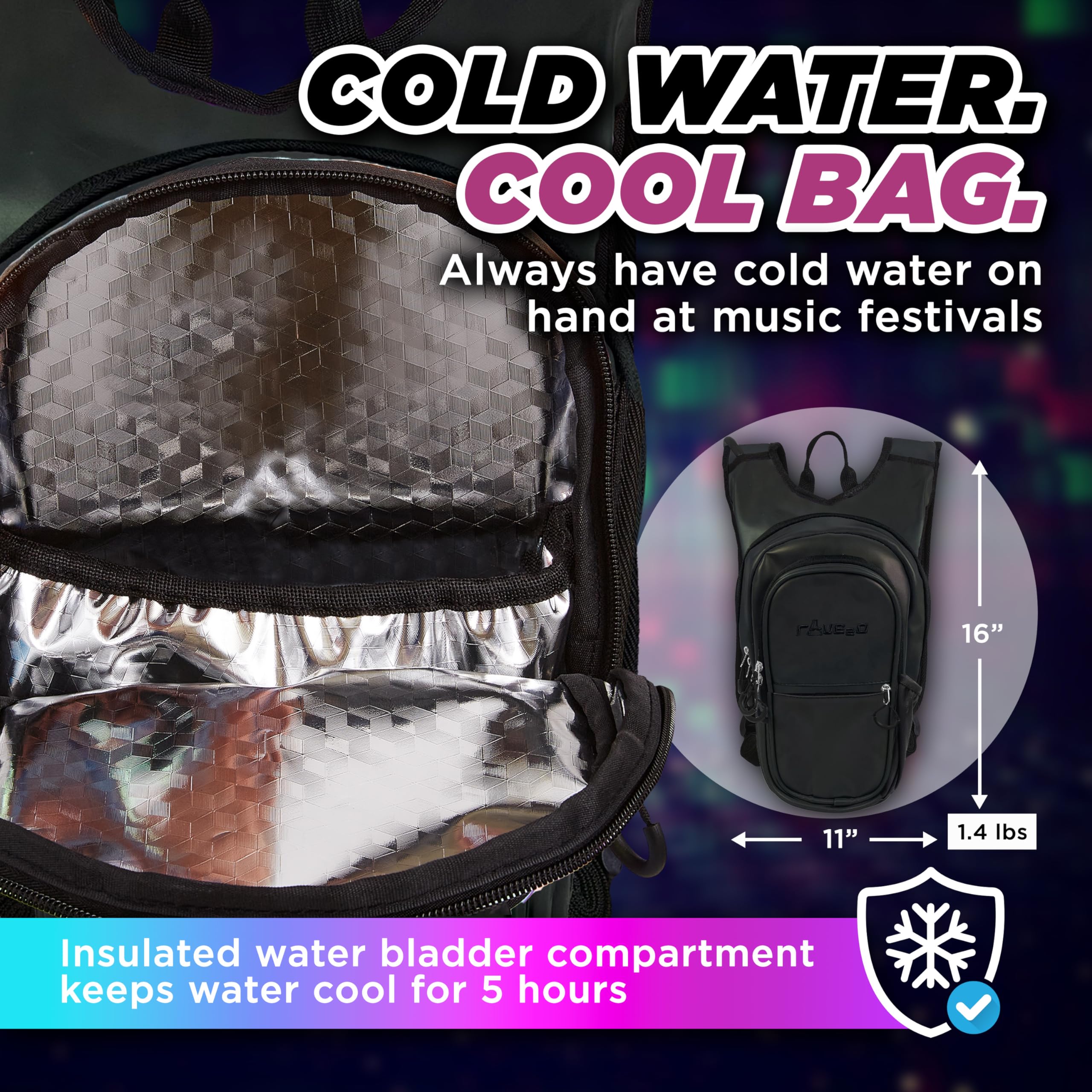 Anti Theft Hydration Backpack 1.5L - Insulated Water Backpack for Raves, Festivals, Hiking & Running - Secure Hydration Pack for Men, Women & Kids - Perfect for Outdoor Adventures, Concerts & Sports Events