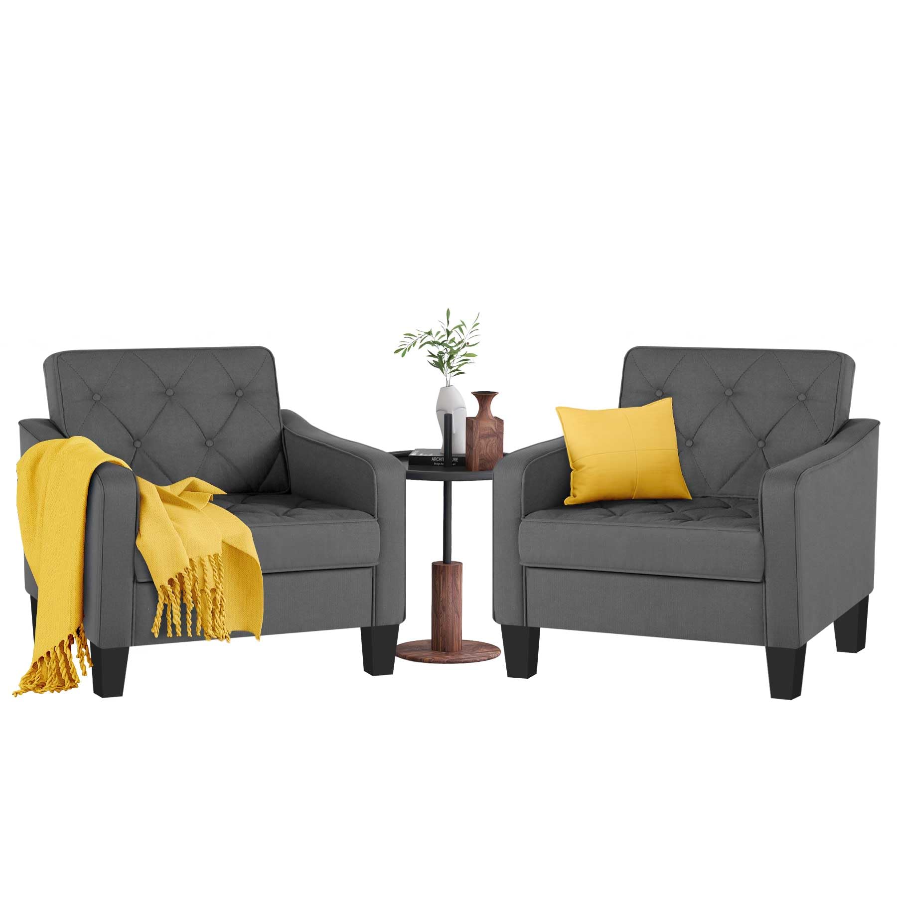 STHOUYN 2-Piece Grey Tufted Accent Chairs Set - Modern Living Room Armchairs, Comfortable Club Chairs for Bedroom, Office & Small Spaces - Perfect for Reading, Waiting Areas & Home Decor