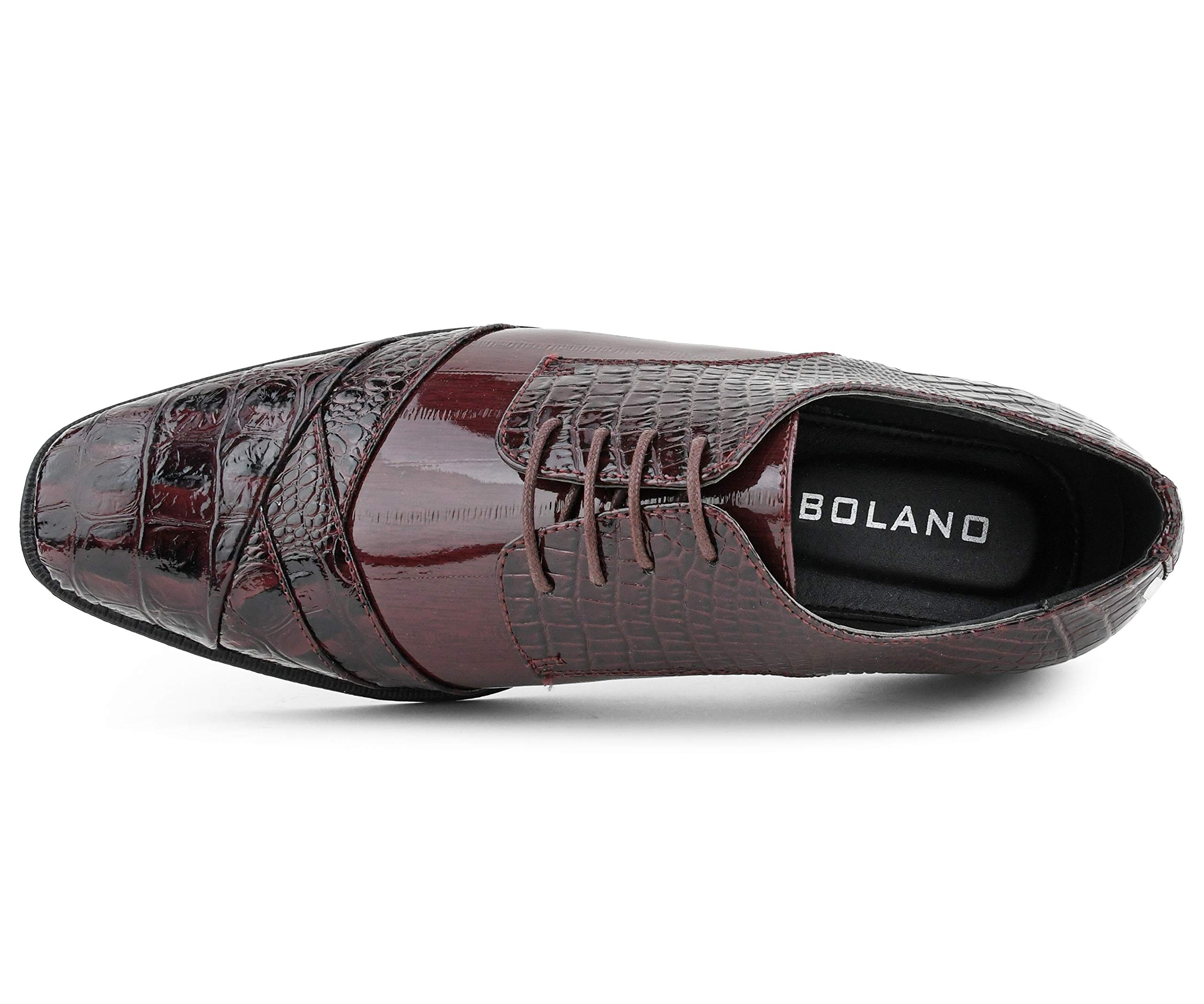 Bolano Bandit Men's Cap Toe Oxford Dress Shoes | Alligator Print Formal Shoes | Croc Folded Leather Oxfords for Business, Weddings & Special Occasions