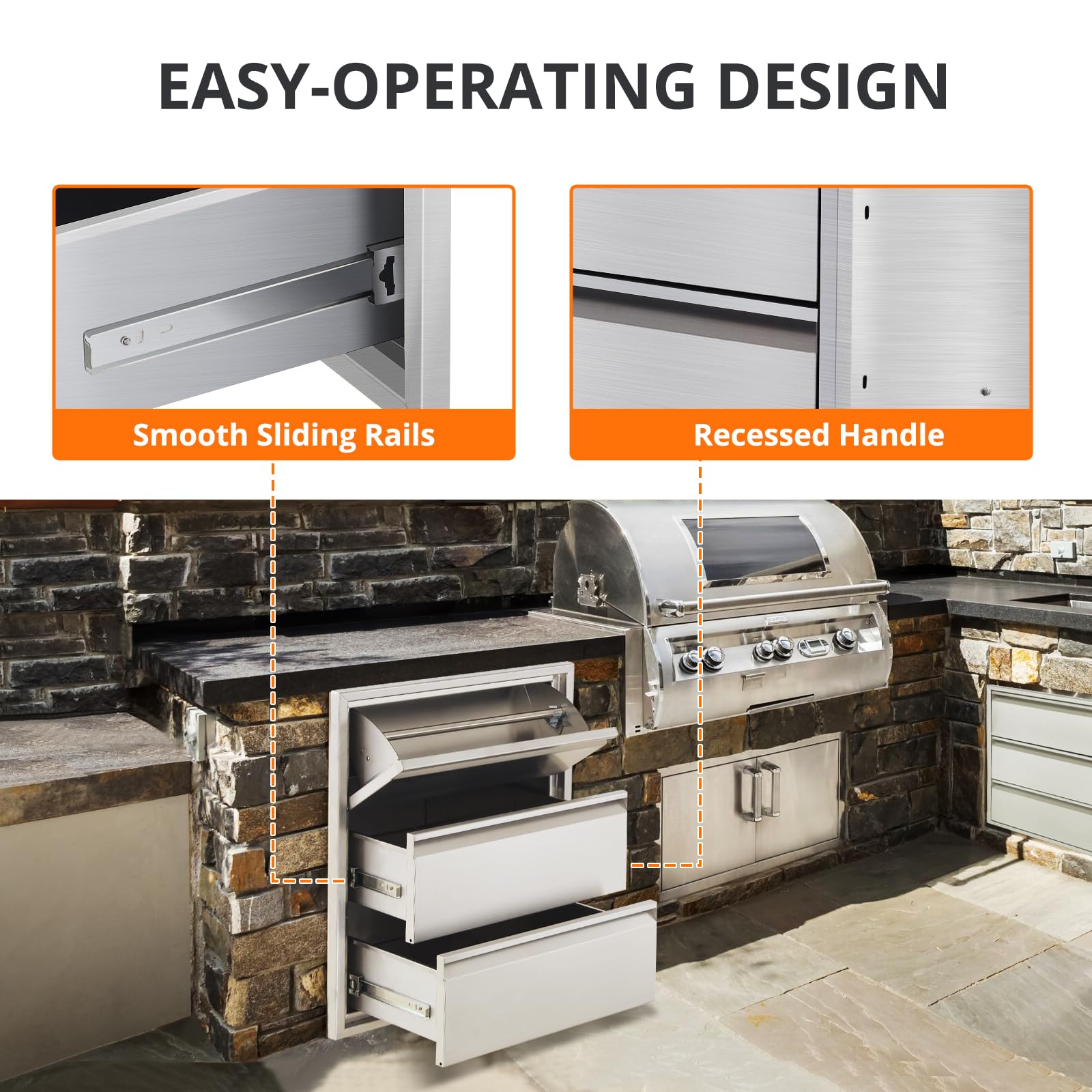 Stainless Steel Outdoor Kitchen Drawers with Paper Towel Holder - 18