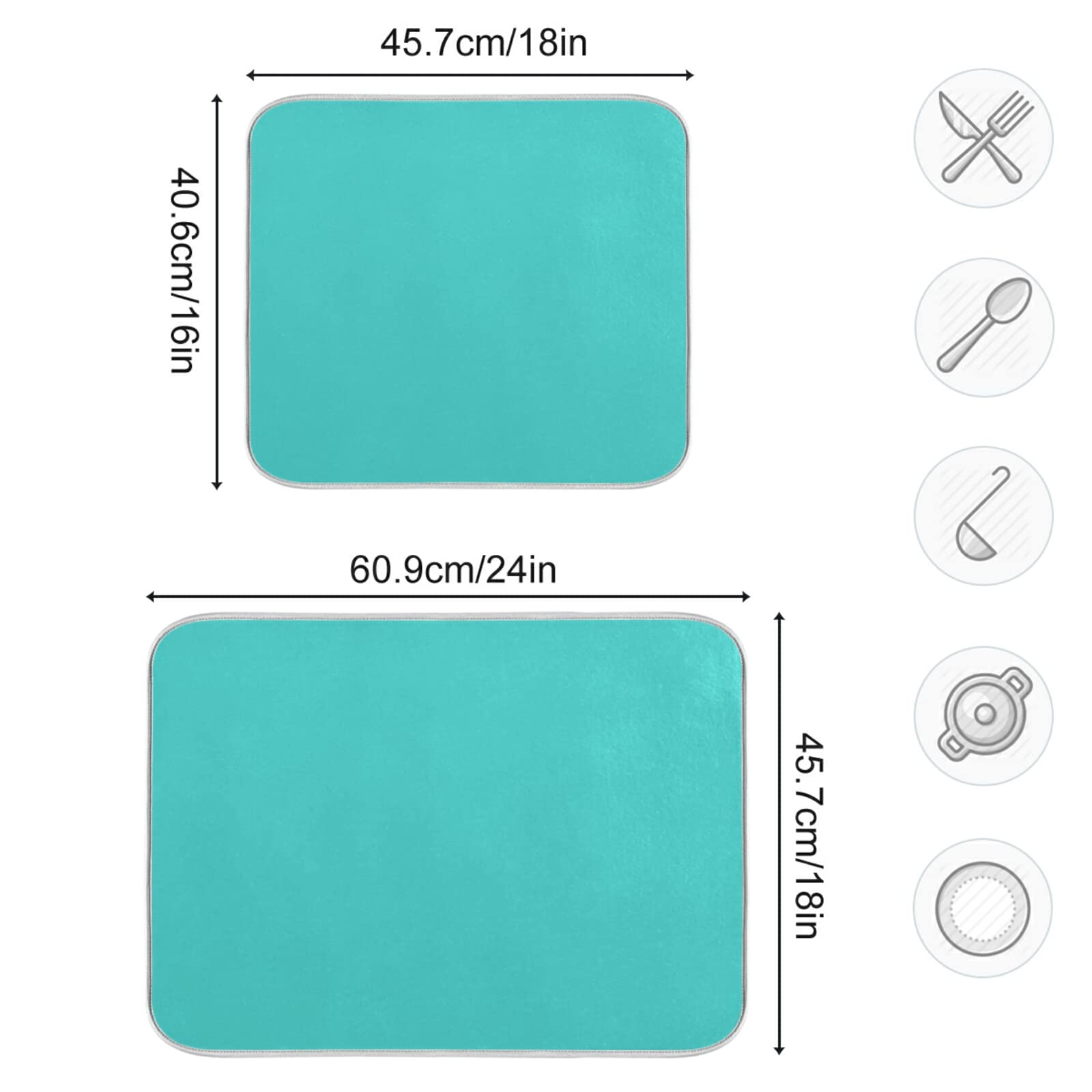 Large Turquoise Dish Drying Mat - 18x24 Inch XL Microfiber Kitchen Counter Mat, Heat Resistant Dish Drainer Pad for Sink - Perfect for Drying Dishes, Protecting Countertops & Adding Coastal Decor