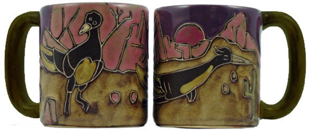 Premium 16 oz Mara Stoneware Mug Set of 2 - Southwest Roadrunner Design - Durable Ceramic Coffee Cups for Home, Office & Camping - Microwave & Dishwasher Safe