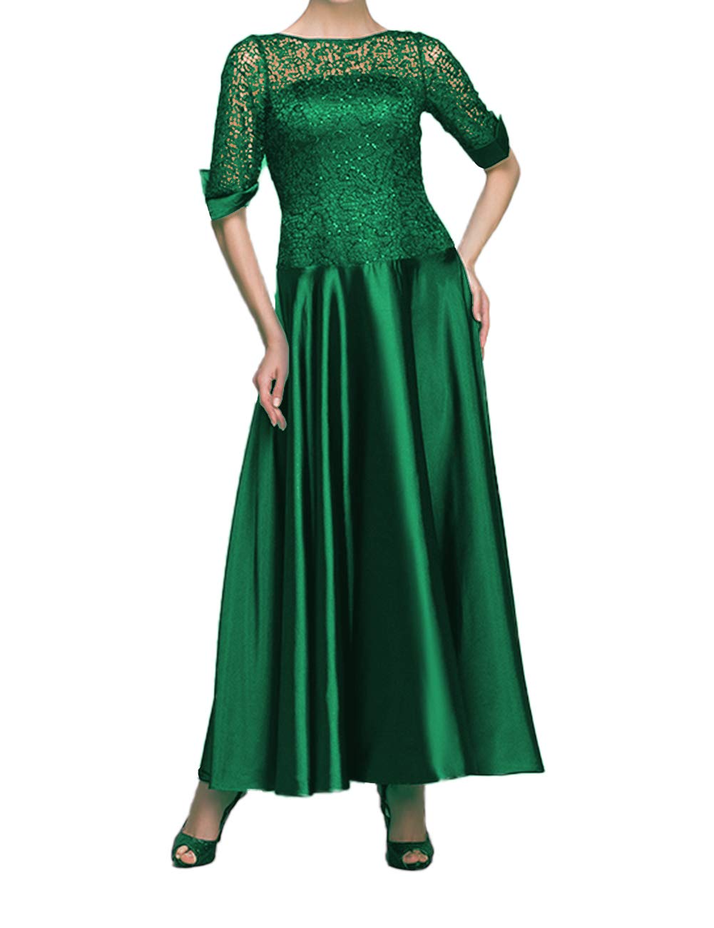 Elegant Tea-Length Mother of The Bride Dress - Long Sleeve Satin Formal Evening Gown for Women | Perfect for Weddings, Receptions & Special Occasions