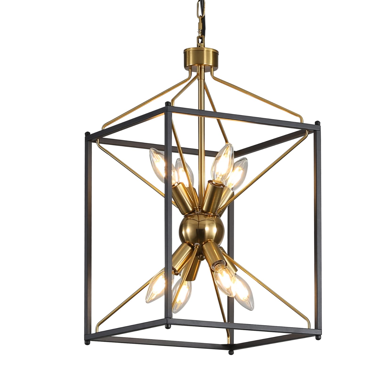 Modern Black and Brass 8-Light Chandelier - Elegant Metal Lantern Pendant Light for Kitchen Island, Dining Room, Living Room, Bedroom & Entryway | Perfect for Farmhouse, Industrial & Contemporary Home Decor