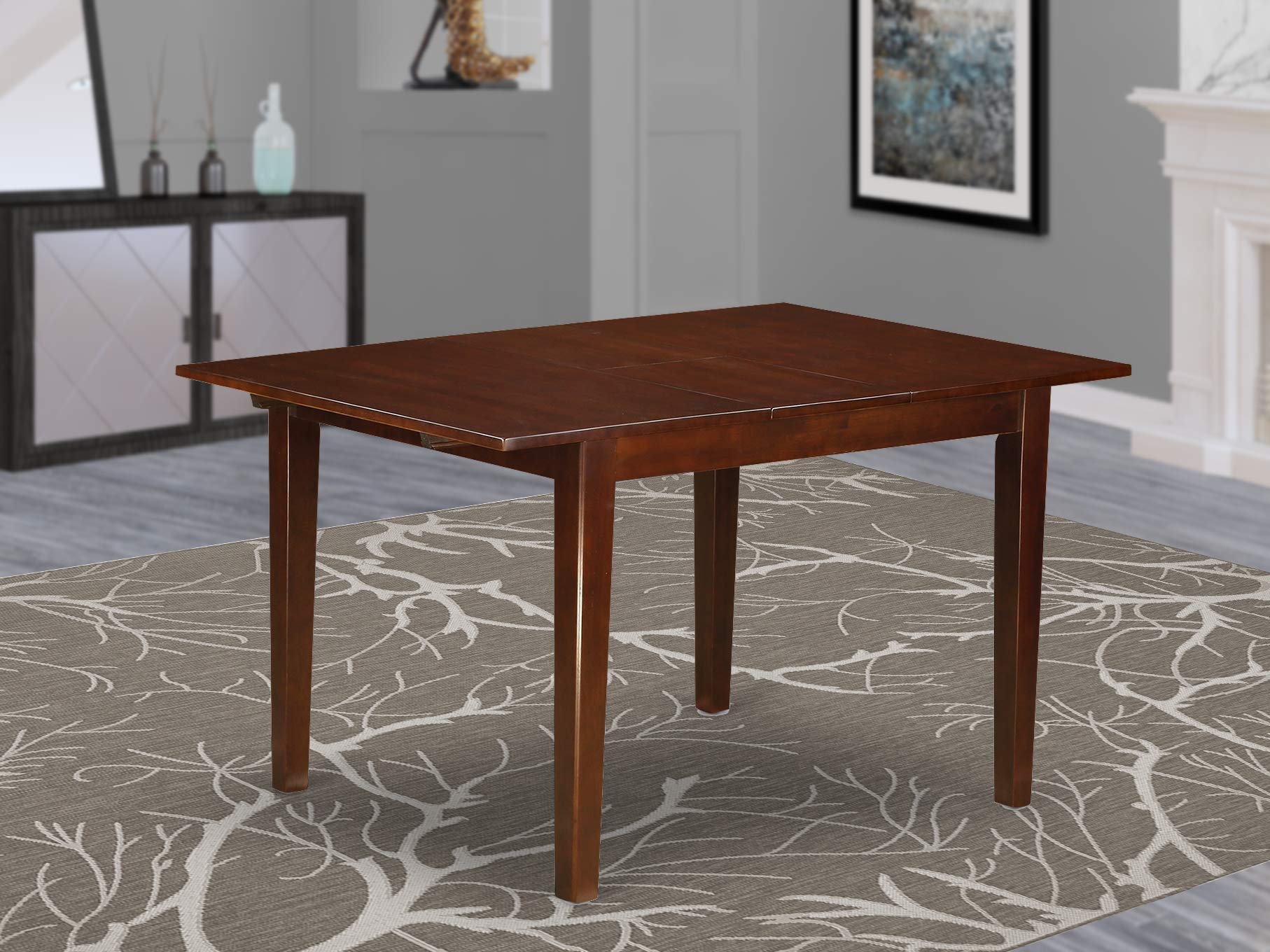 East West Furniture Norfolk Extendable Dining Table - 32x54 Inch Mahogany Rectangle Kitchen Table with Butterfly Leaf | Perfect for Family Dinners & Entertaining Guests