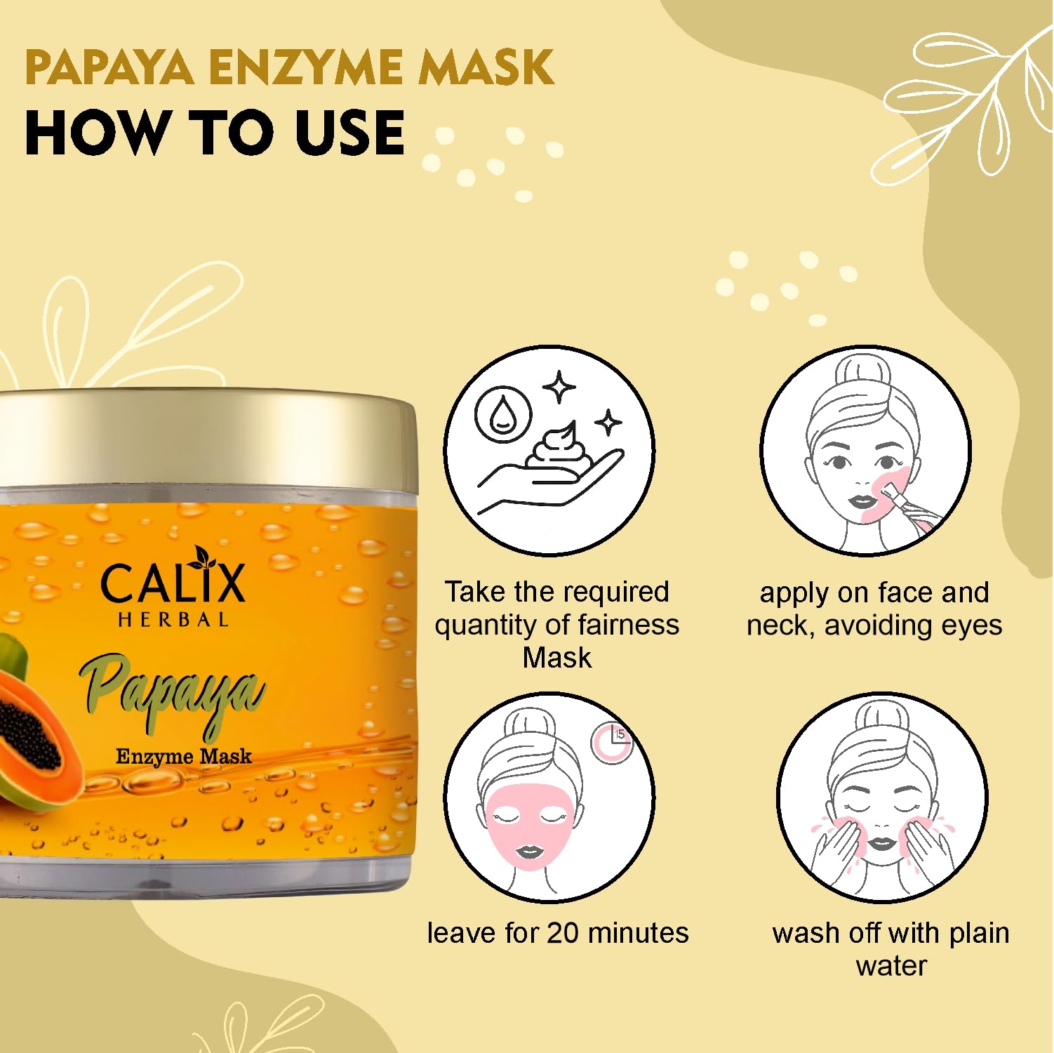 Calix Herbal Ayurvedic Papaya Enzyme Face Mask - Brightening & Glowing Skin Treatment | Exfoliates Dead Skin Cells, Refreshes & Rejuvenates - All Skin Types for Women & Men (130g) | Perfect for Spa Nights, Post-Sun Care & Pre-Makeup Prep