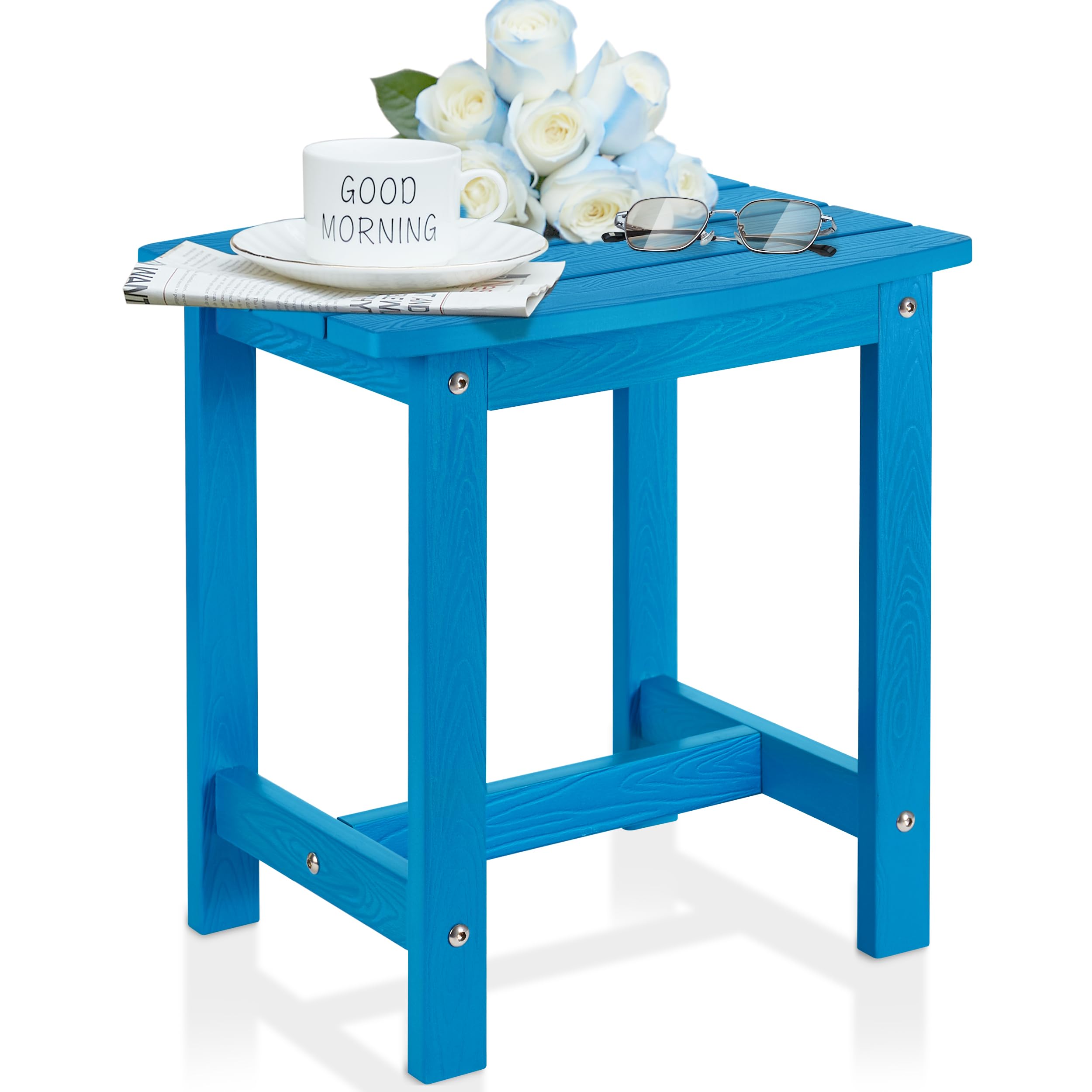 Y&M Outdoor Side Table - Waterproof HIPS Adirondack Square End Table for Patio, Pool, Beach, Balcony & Deck - Modern Bright Blue Small Single Table for Indoor/Outdoor Use - Perfect for Summer BBQs, Poolside Relaxation & Coastal Decor