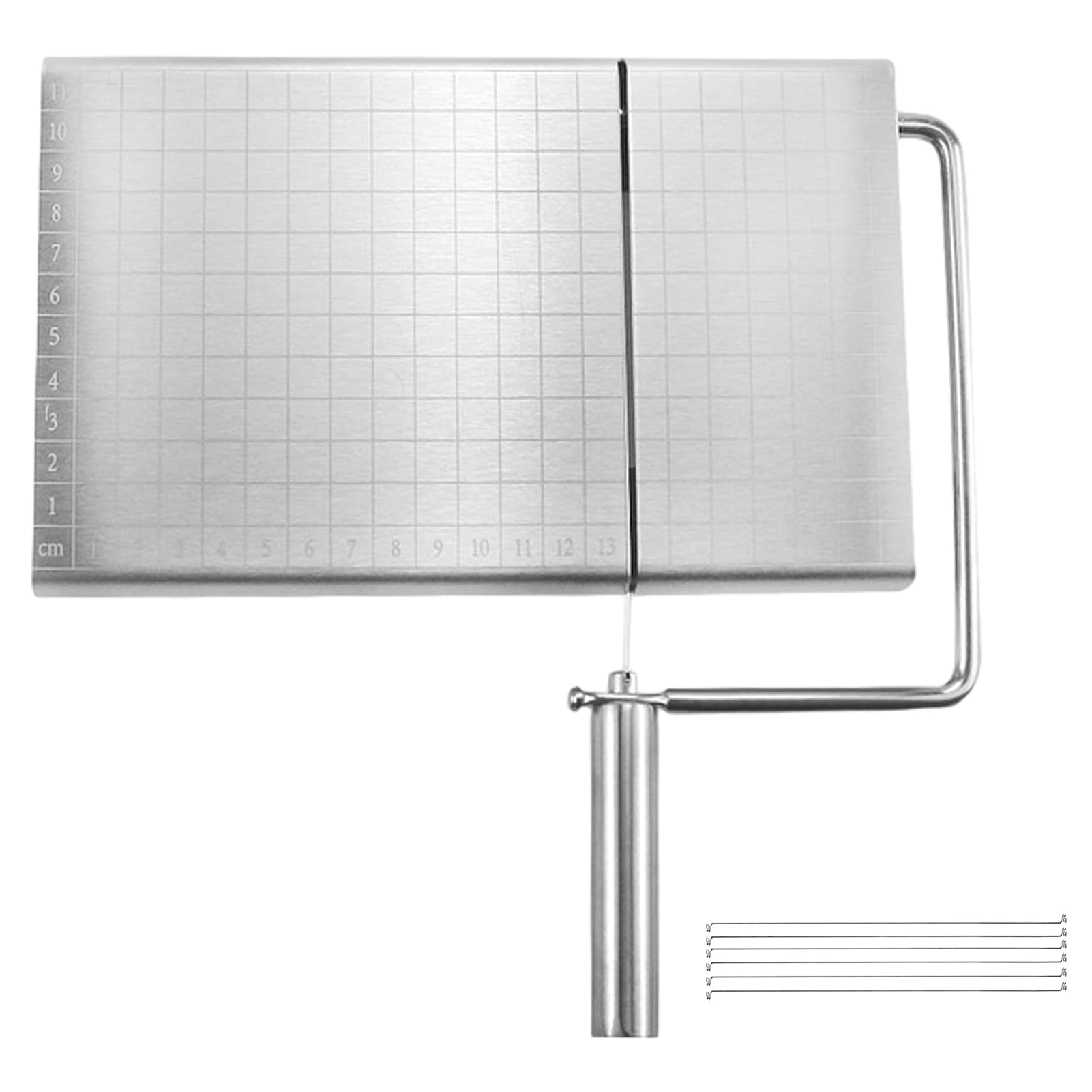 Premium Stainless Steel Cheese Slicer with 6 Replacement Wires - Cheese Cutter Board for Block Cheese, Effortless Slicing - Perfect for Kitchen, Party Platters & Charcuterie Boards (Silver)