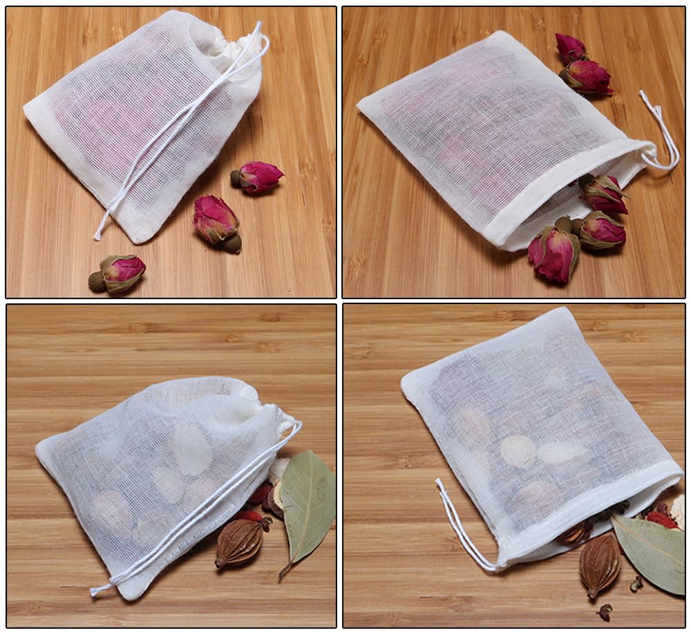 AKOAK 10-Pack 5x6 Inch Natural Unbleached Cotton Muslin Drawstring Bags for Spices, Tea, Herbs & DIY Crafts - Reusable & Eco-Friendly Storage Solution for Kitchen, Bath, Wedding Favors & Party Gifts
