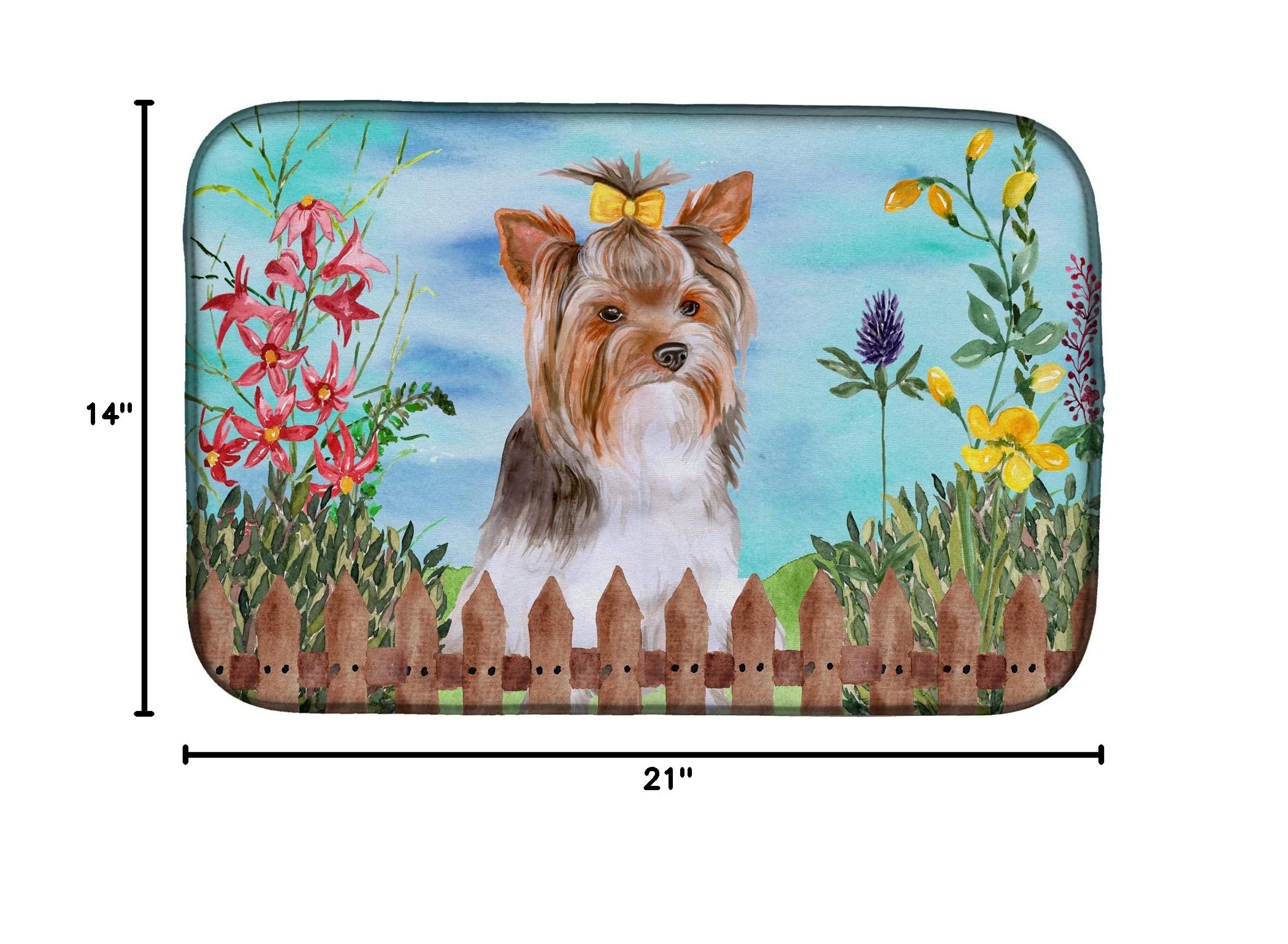 Yorkshire Terrier Dish Drying Mat - Absorbent Kitchen Counter Pad (14x21